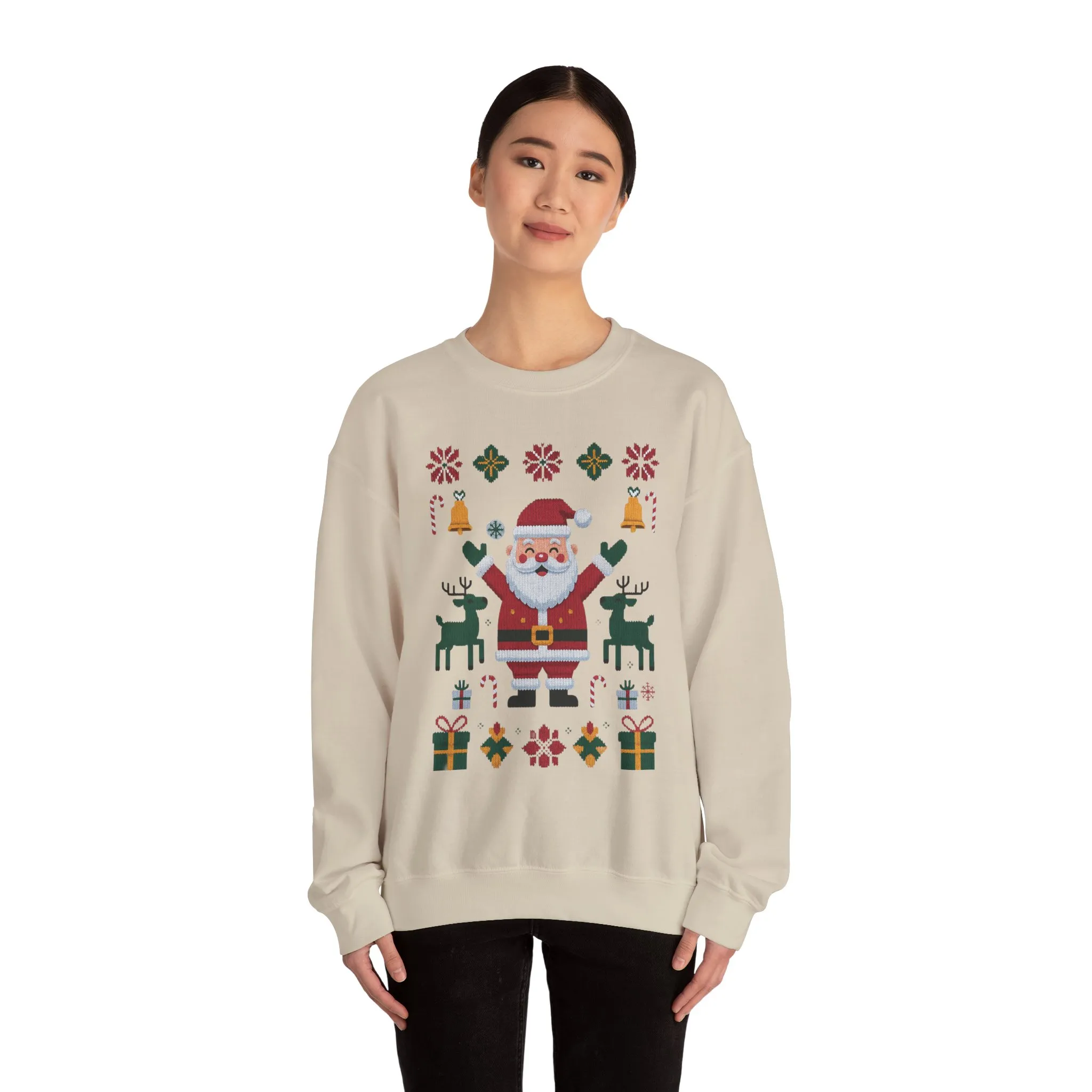 Santa Christmas Sweatshirt, Cute Reindeer Holiday Jumper, Nordic Style Ugly Christmas Sweater for Women - Image 11