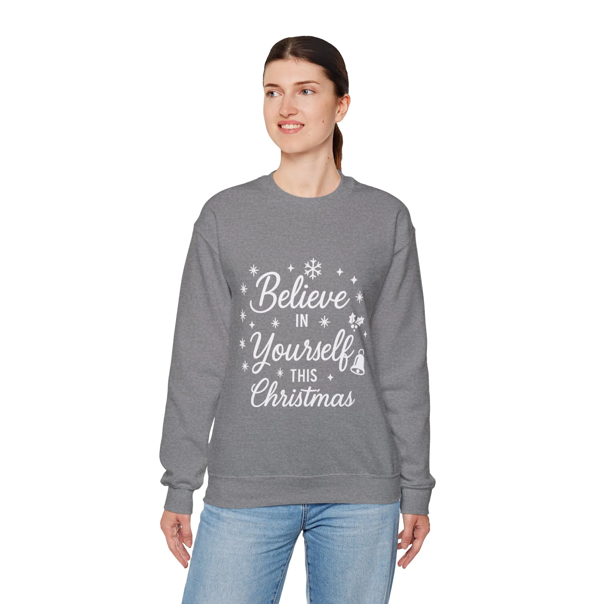 Women's Believe in the Magic Christmas Sweatshirt, Cozy Holiday Santa Hat Pullover, Women's Heavy Blend™ Crewneck Sweatshirt - Image 9