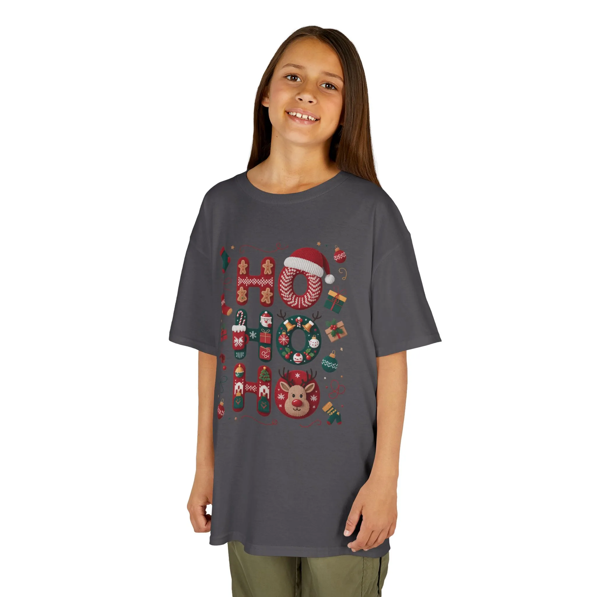 Ho Ho Ho Kids Christmas T-Shirt, Cute Girls Holiday Outfit, Reindeer, Gingerbread - Santa Hat Design, Cozy Winter Top - Image 10