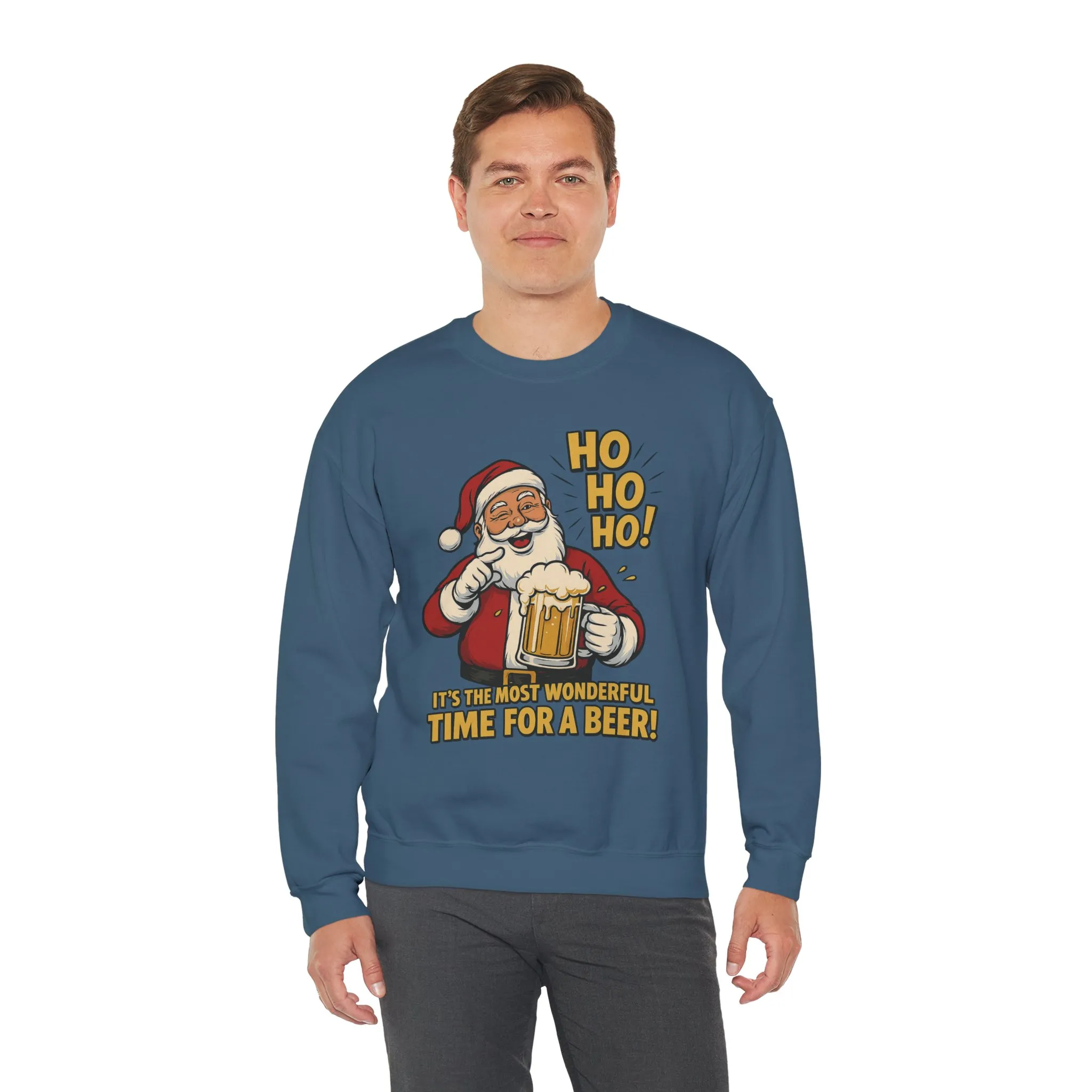 Funny Santa Beer Christmas Sweatshirt, Men's Holiday Pullover, Men's Heavy Blend™ Crewneck Sweatshirt - Image 15