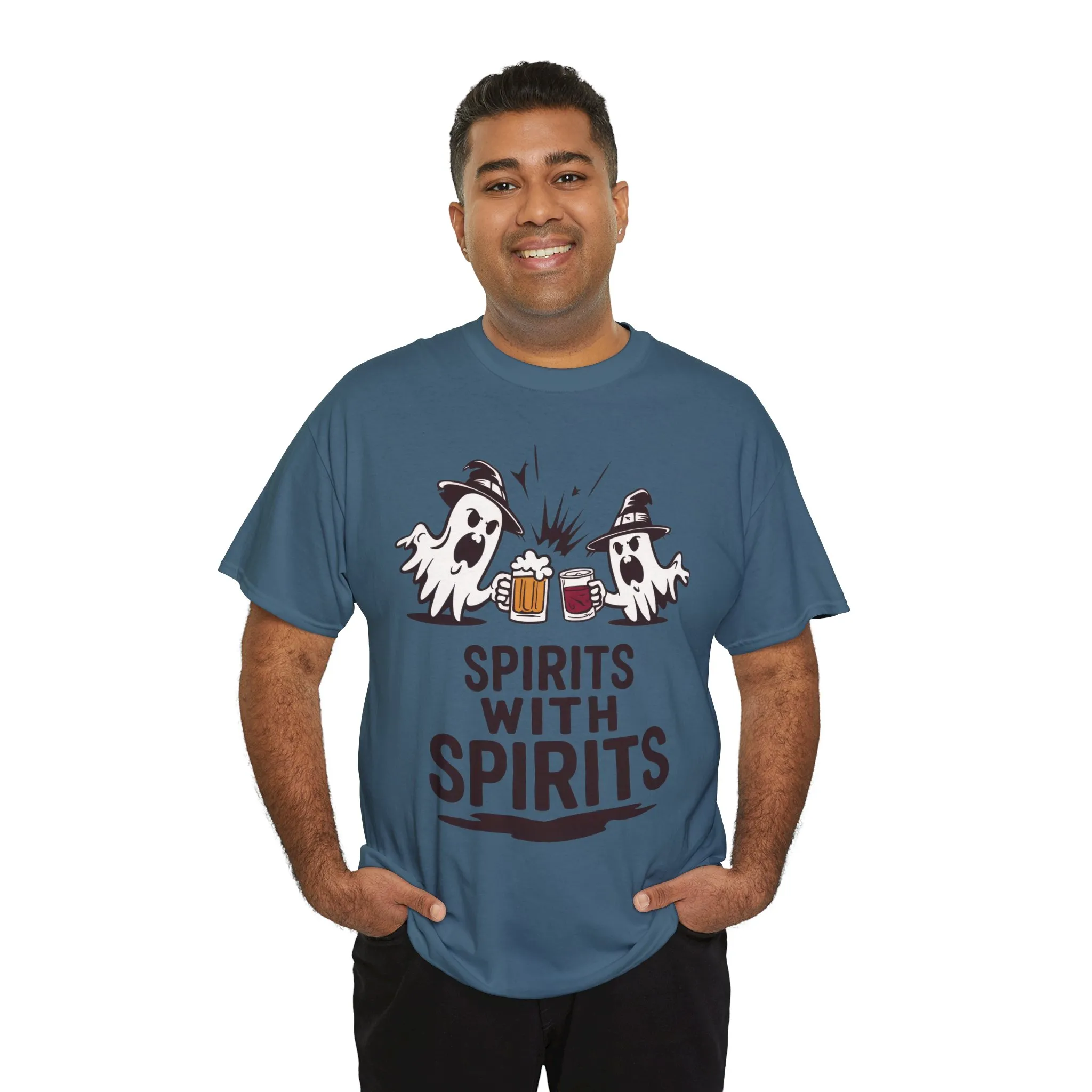 Spirits With Spirits Men's T-Shirt, Funny Ghost Drinking Halloween Party Graphic Tee - Image 21