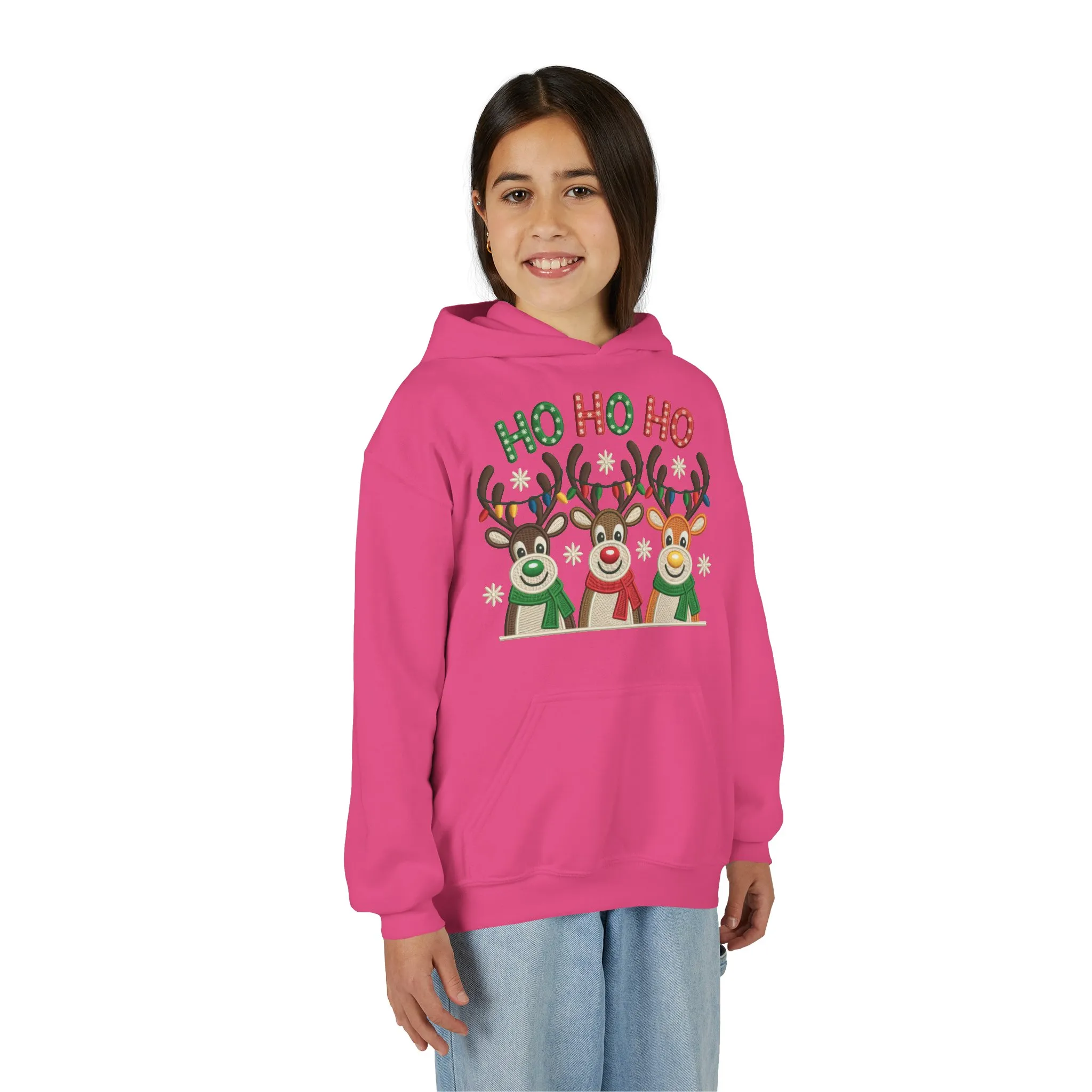 Ho Ho Ho Reindeer Hoodie for Girls, Cute Christmas Holiday Kids Pullover, Youth Hooded Sweatshirt - Image 24