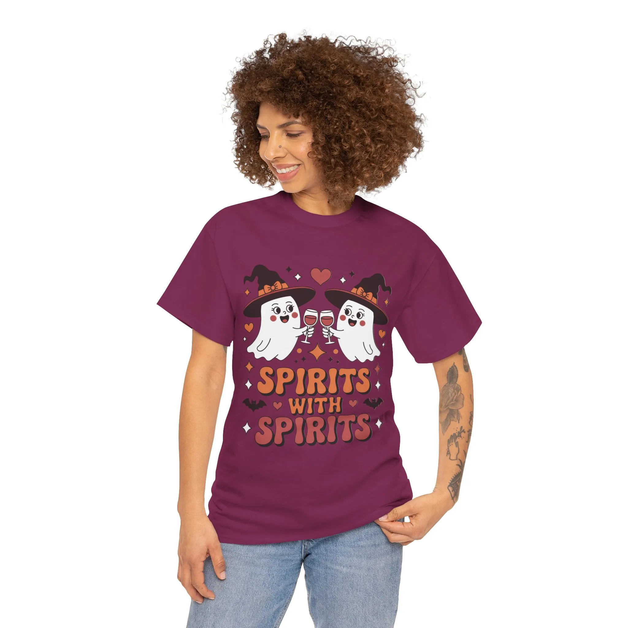 Spirits With Spirits Women's Halloween T-Shirt, Funny Ghost Drinking Wine Tee, Witches Party Shirt, Spooky Season Gift for Her - Image 26
