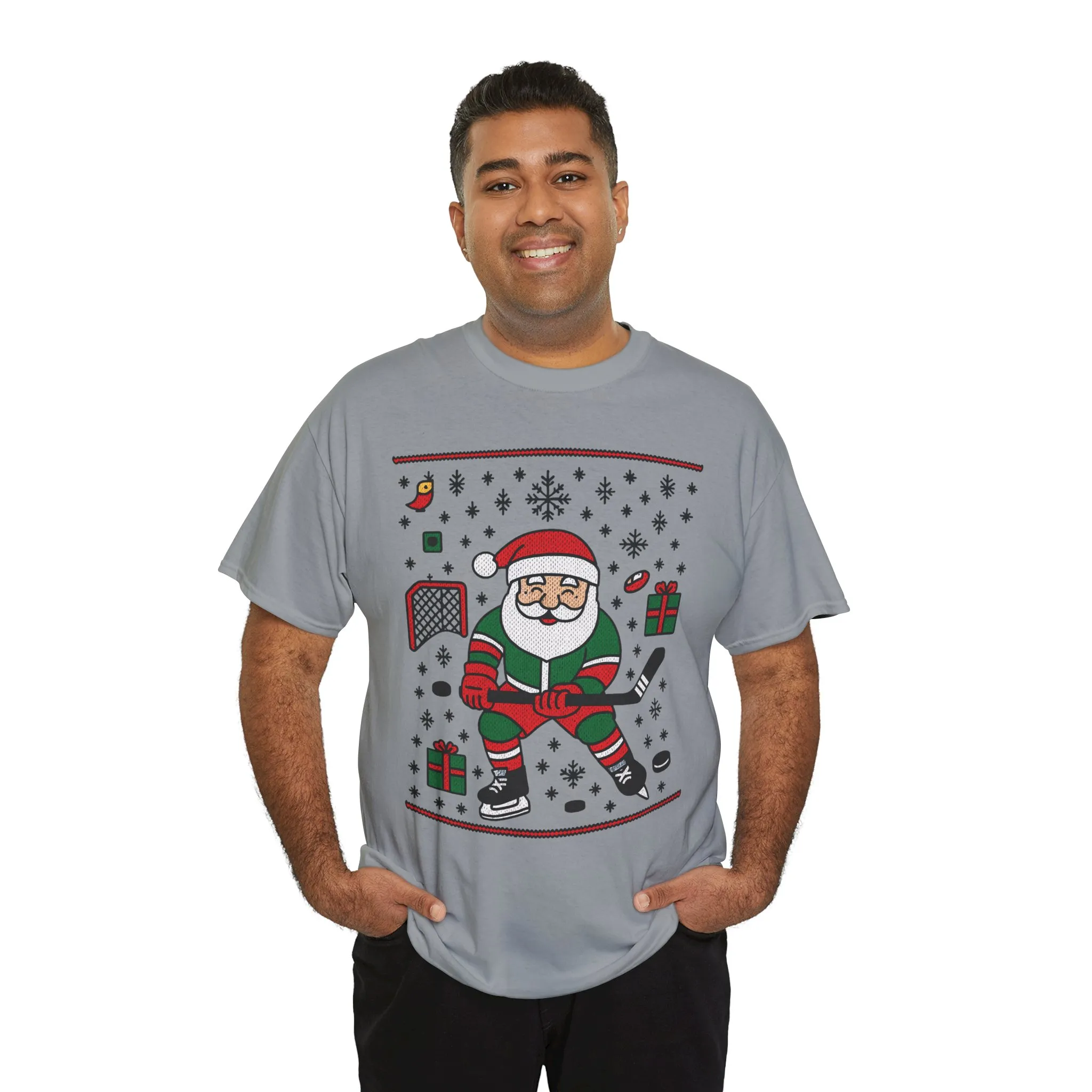Hockey Santa Men's Christmas T-Shirt, Funny Sports Holiday Tee - Image 12