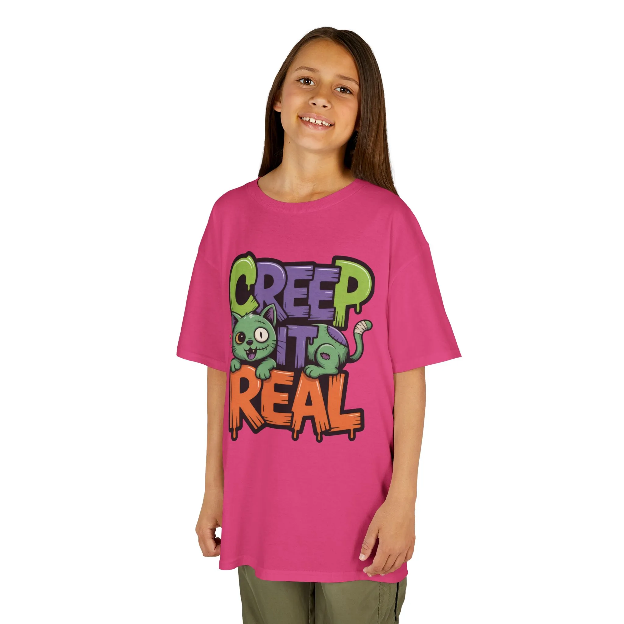 Creep It Real Kids Halloween Shirt, Cute Zombie Cat Graffiti Style T-Shirt for Boys & Girls - Image 26