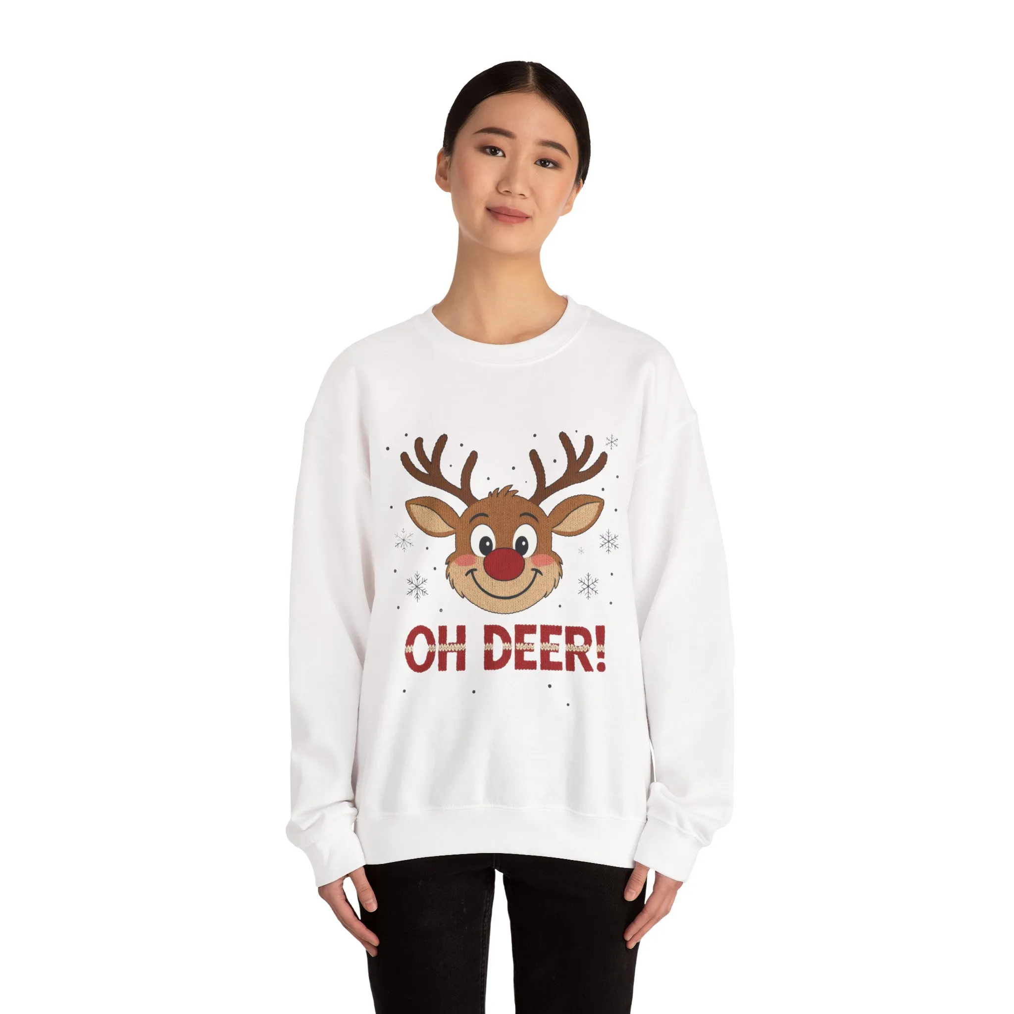 Womens Oh Deer Christmas Sweatshirt, Cute Reindeer Holiday Pullover, Women's Crewneck Sweatshirt - Image 5