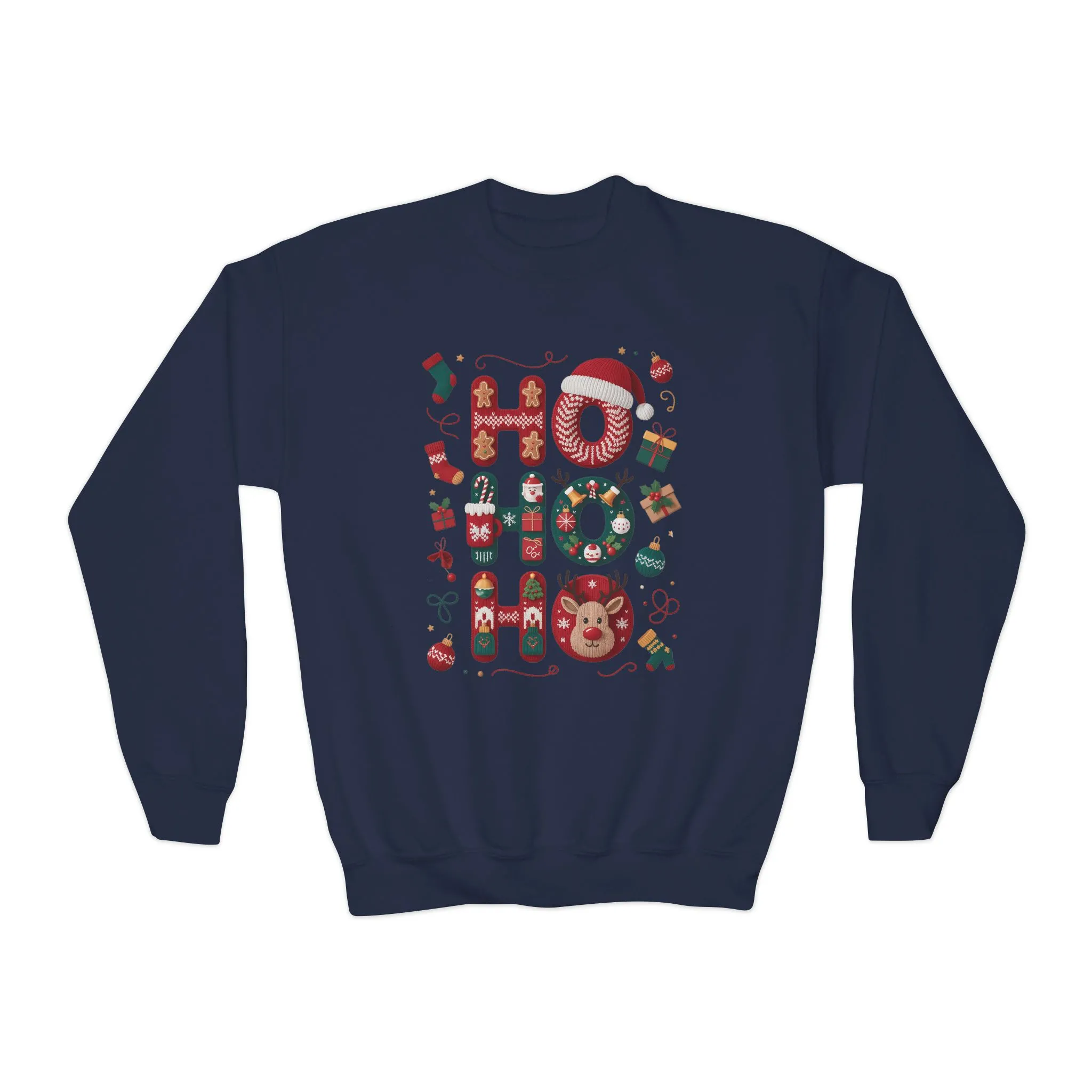 Ho Ho Ho Kids Christmas Sweatshirt, Cute Girls Holiday Outfit, Reindeer, Gingerbread - Santa Hat Design, Cozy Winter Youth Crewneck - Image 11