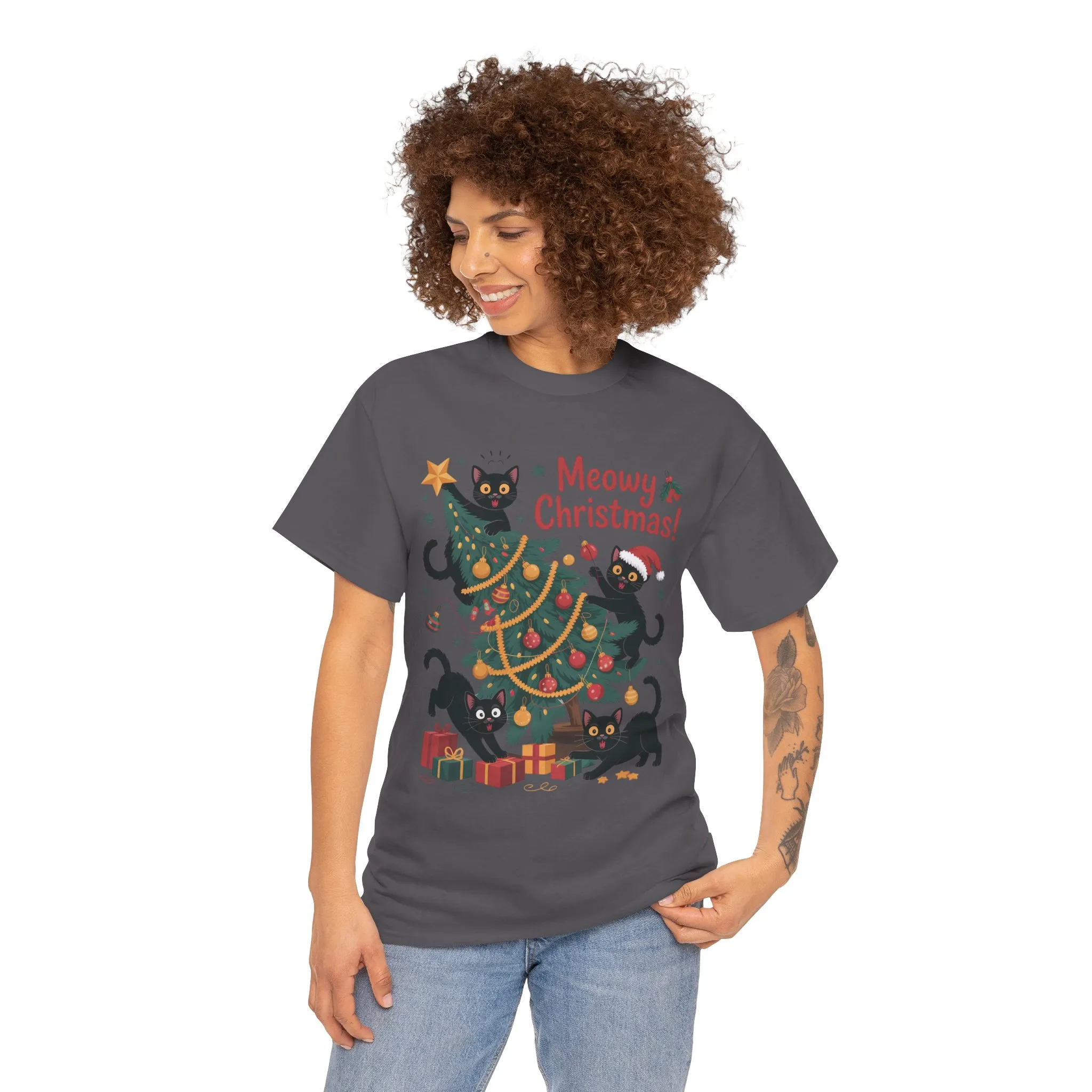 Funny Black Cats Christmas Tree T-Shirt, Cute Cat Lover Holiday Tee, Christmas Cat Chaos Shirt for Women - Image 14