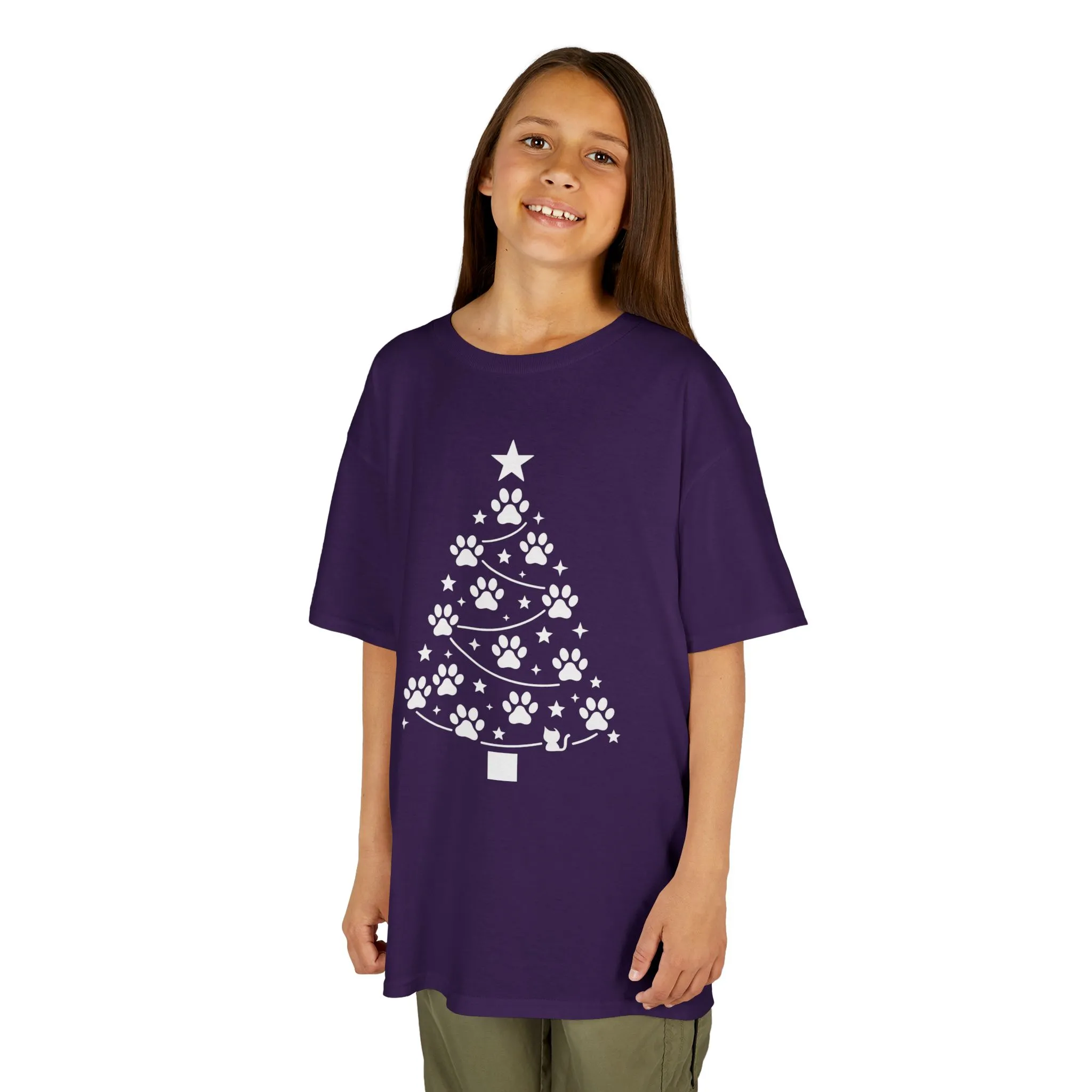 Paw Christmas Tree Girls Youth T-Shirt, Cute Pet Lover Holiday Tee - Image 10