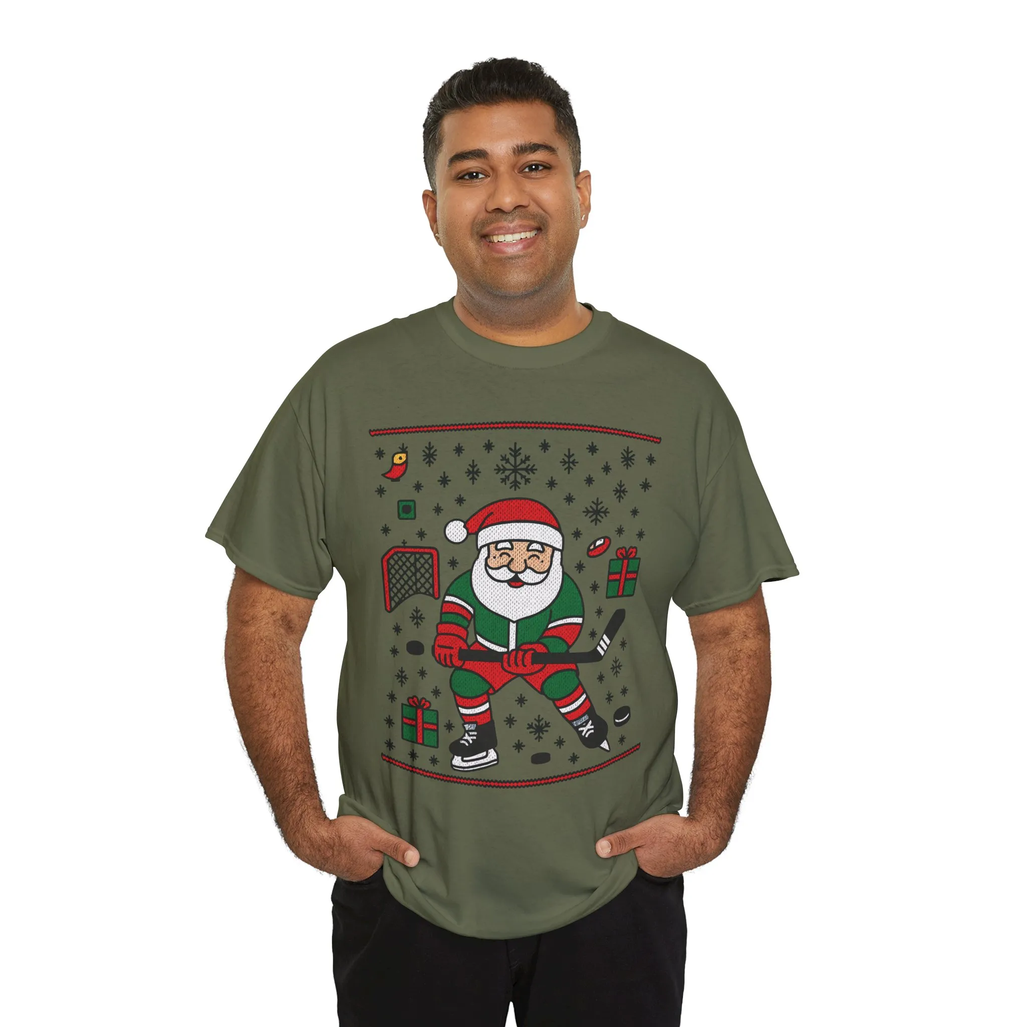 Hockey Santa Men's Christmas T-Shirt, Funny Sports Holiday Tee - Image 9