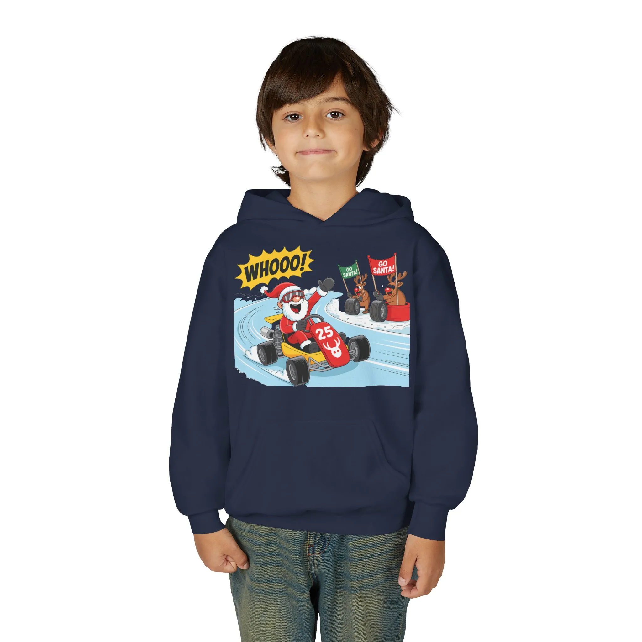 Go Santa Kart Racing Christmas Hoodie, Funny Santa - Reindeer Holiday Sweatshirt for Kids, Cute Christmas Jumper Youth Gift - Image 3