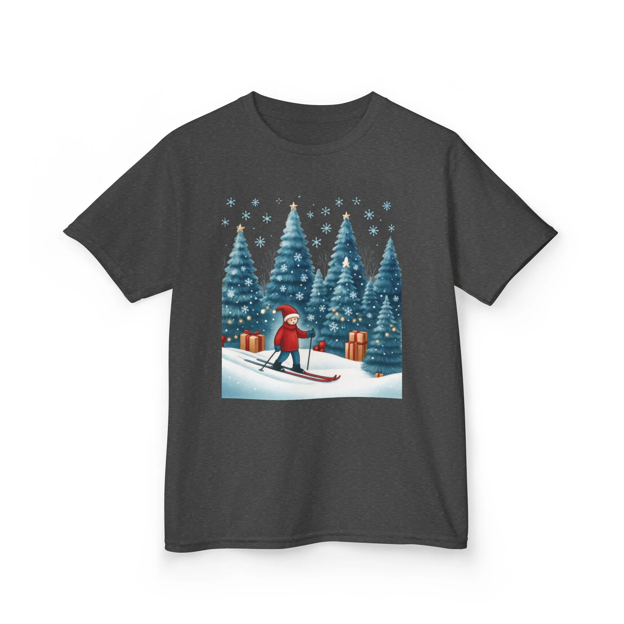 Kids Christmas Skiing T-Shirt, Cute Winter Holiday Graphic Tee, Kids Heavy Cotton™ Tee - Image 7