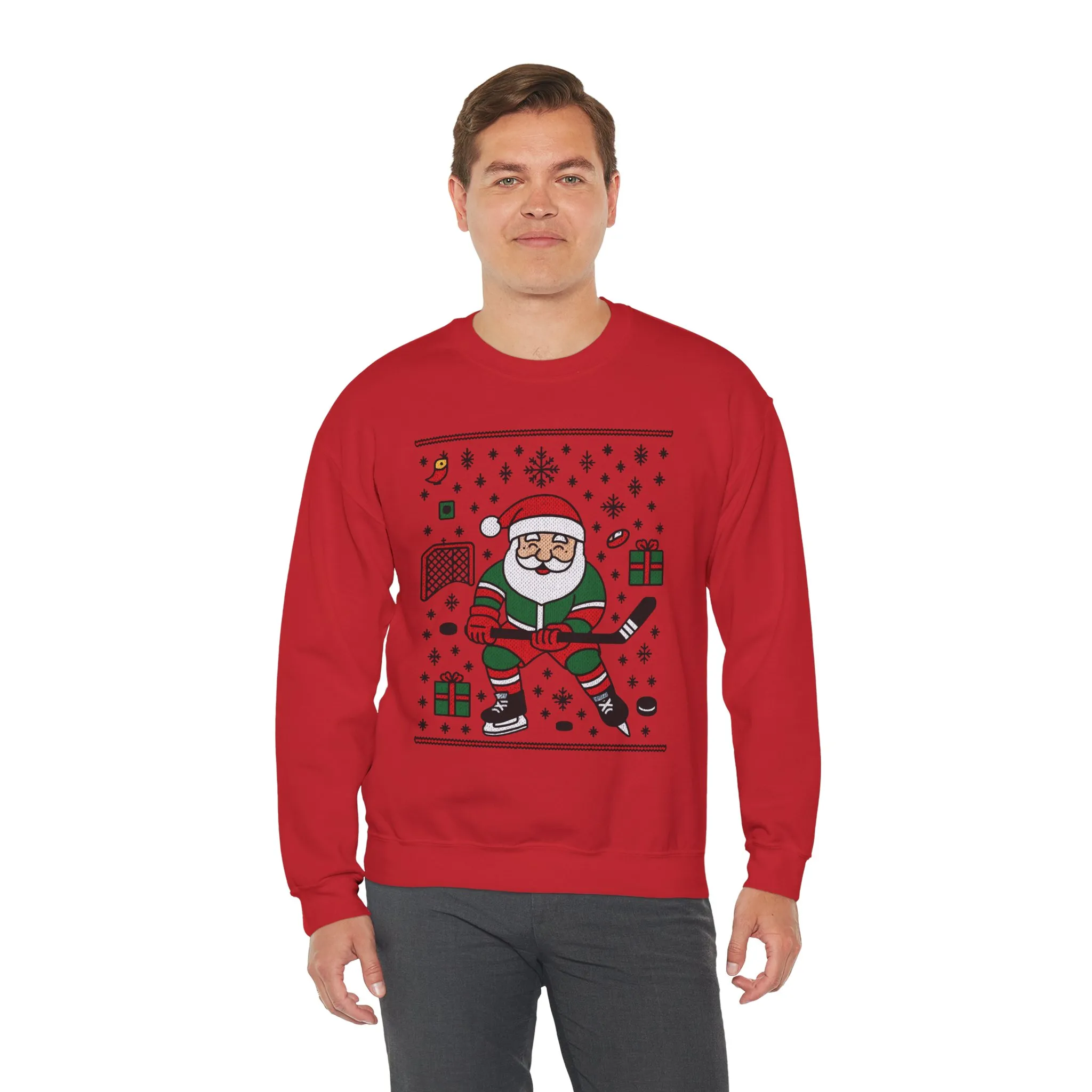 Hockey Santa Men's Christmas Sweatshirt, Funny Sports Holiday Jumper - Image 27