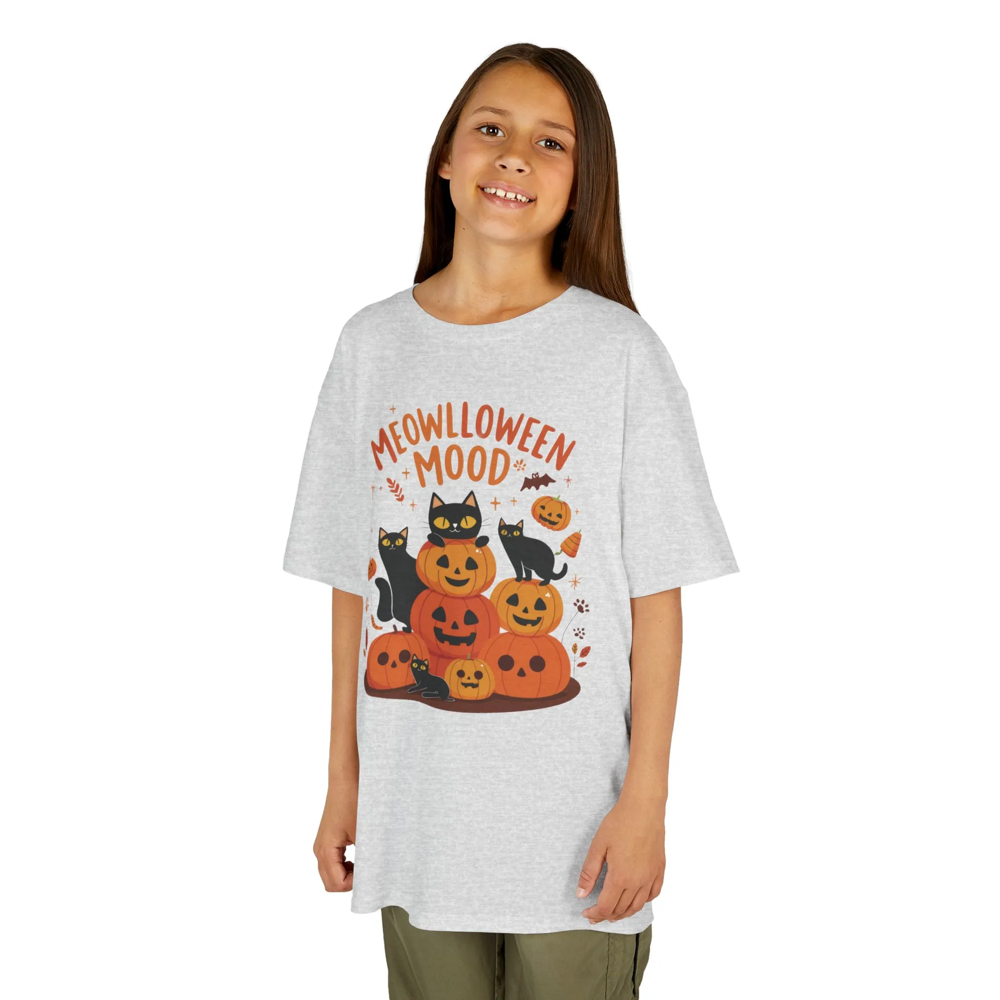 Meowlloween Mood Kids Shirt, Cute Black Cat Halloween T-Shirt for Girls and Boys, Funny Pumpkin Cat Tee, Cozy Fall Cat Lover Gift - Image 8