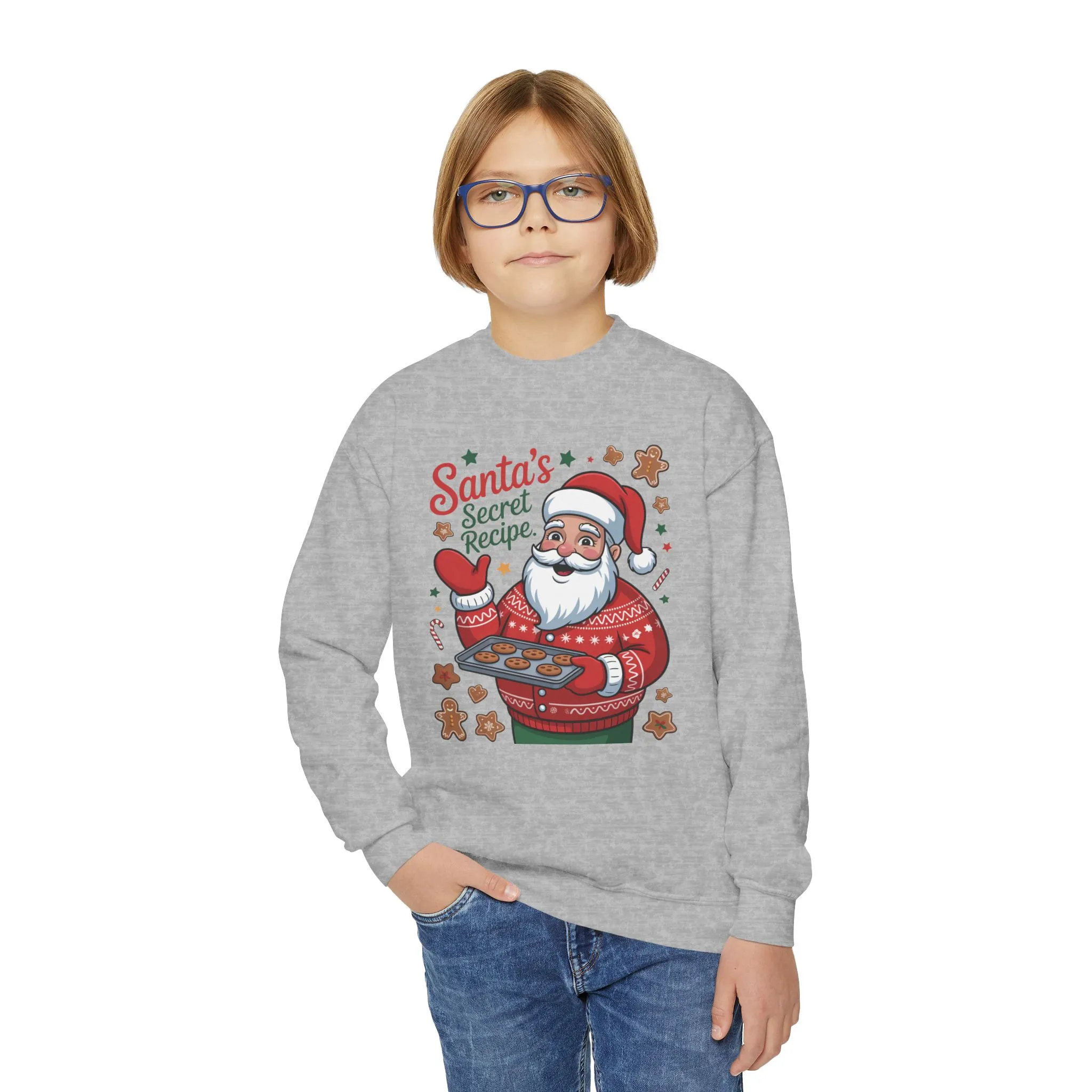 Kids Santa's Secret Recipe Christmas Sweatshirt, Cute Holiday Baking Jumper, Gingerbread Cookie Santa Sweater for Girls - Image 3