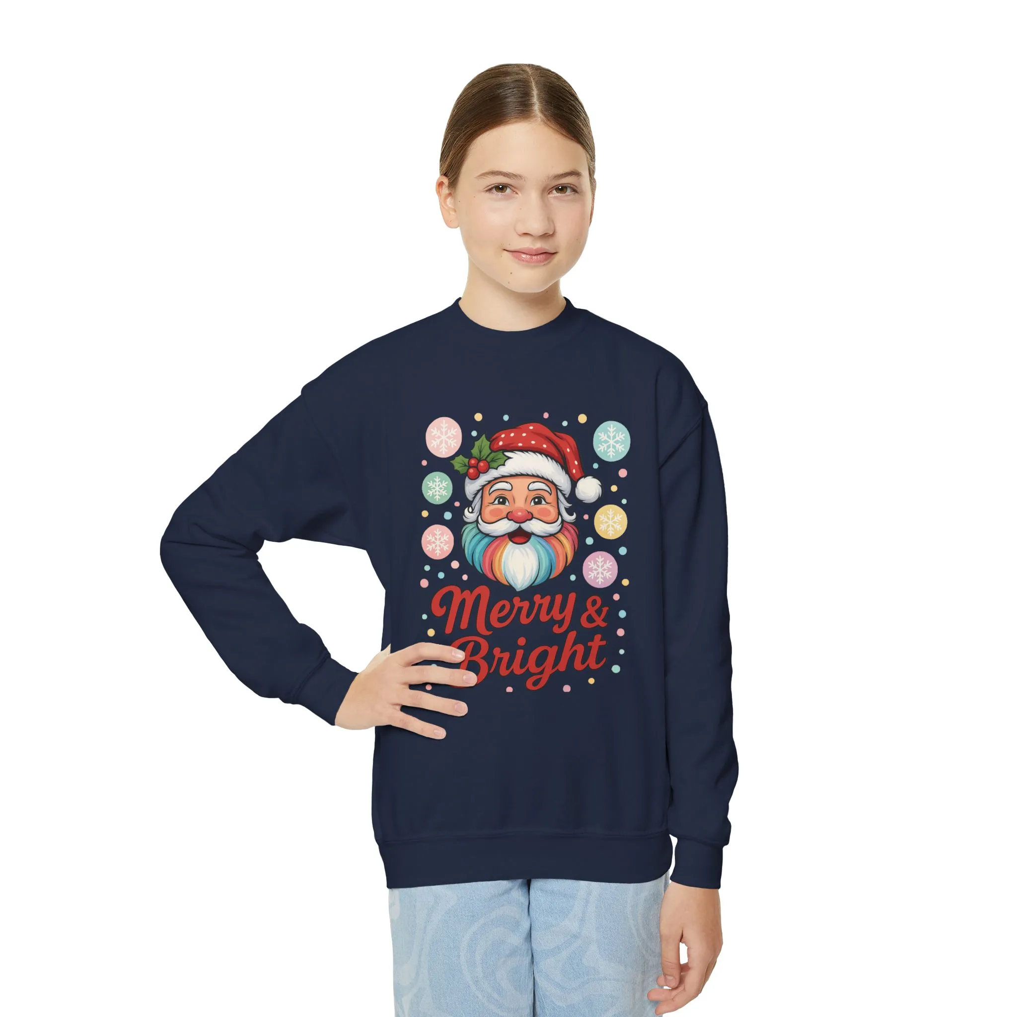 Kids Merry - Bright Santa Christmas Sweatshirt, Cute Colorful Holiday Jumper, Retro Pastel Santa Sweater - Image 14