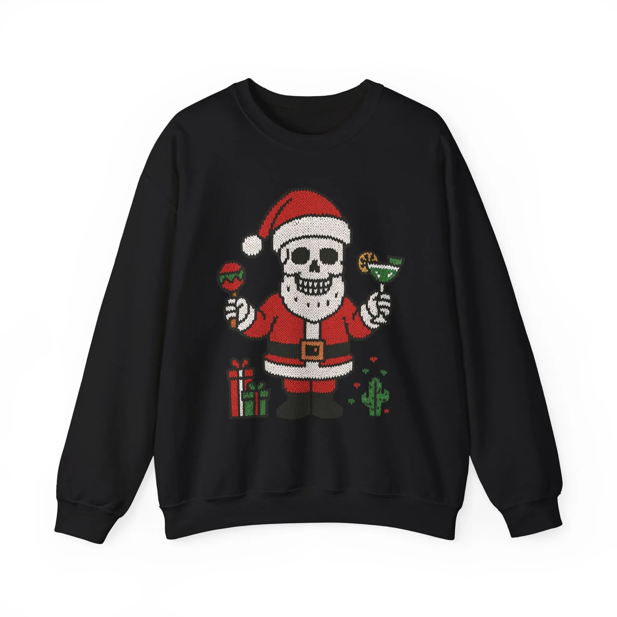 Funny Santa Skull Christmas Men's Sweatshirt, Holiday Margarita Pullover - Image 4