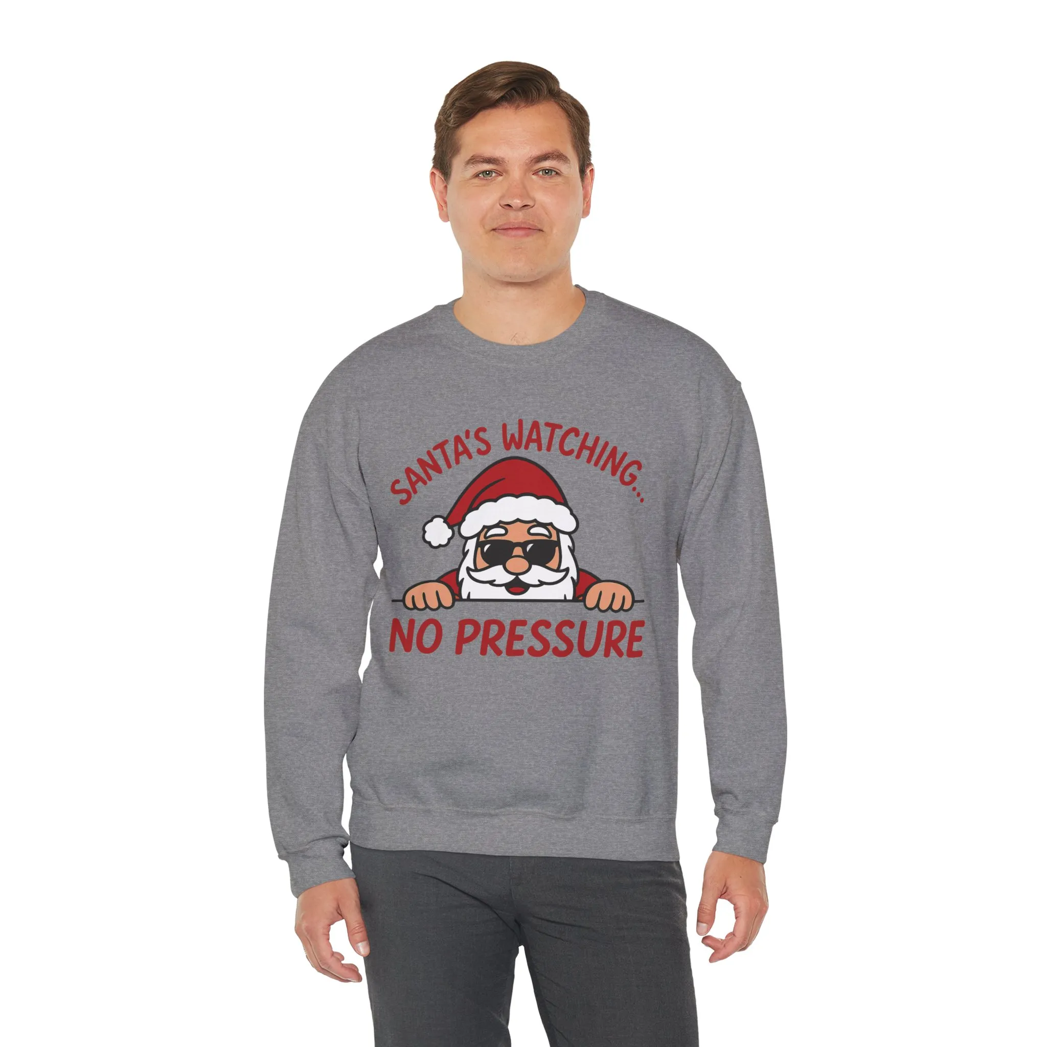 Santa's Watching No Pressure Men's Christmas Sweatshirt, Funny Holiday Jumper - Image 16