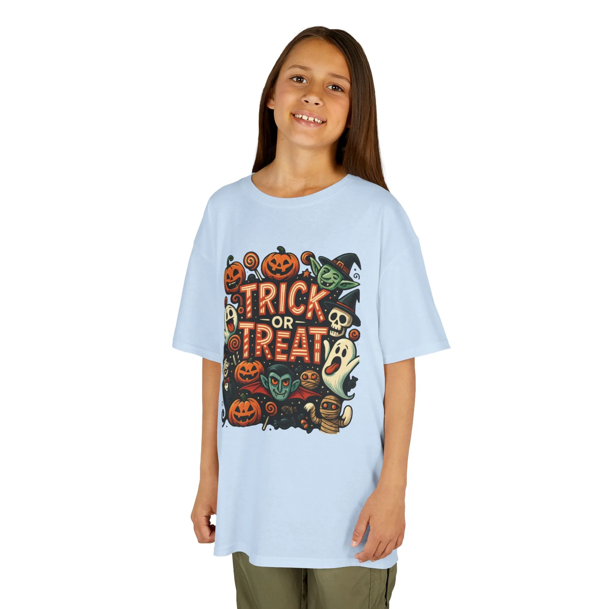 Kids Trick or Treat T-Shirt, Halloween Graphic Tee with Pumpkins, Ghosts & Vampires, Fun Spooky Shirt for Children - Image 11