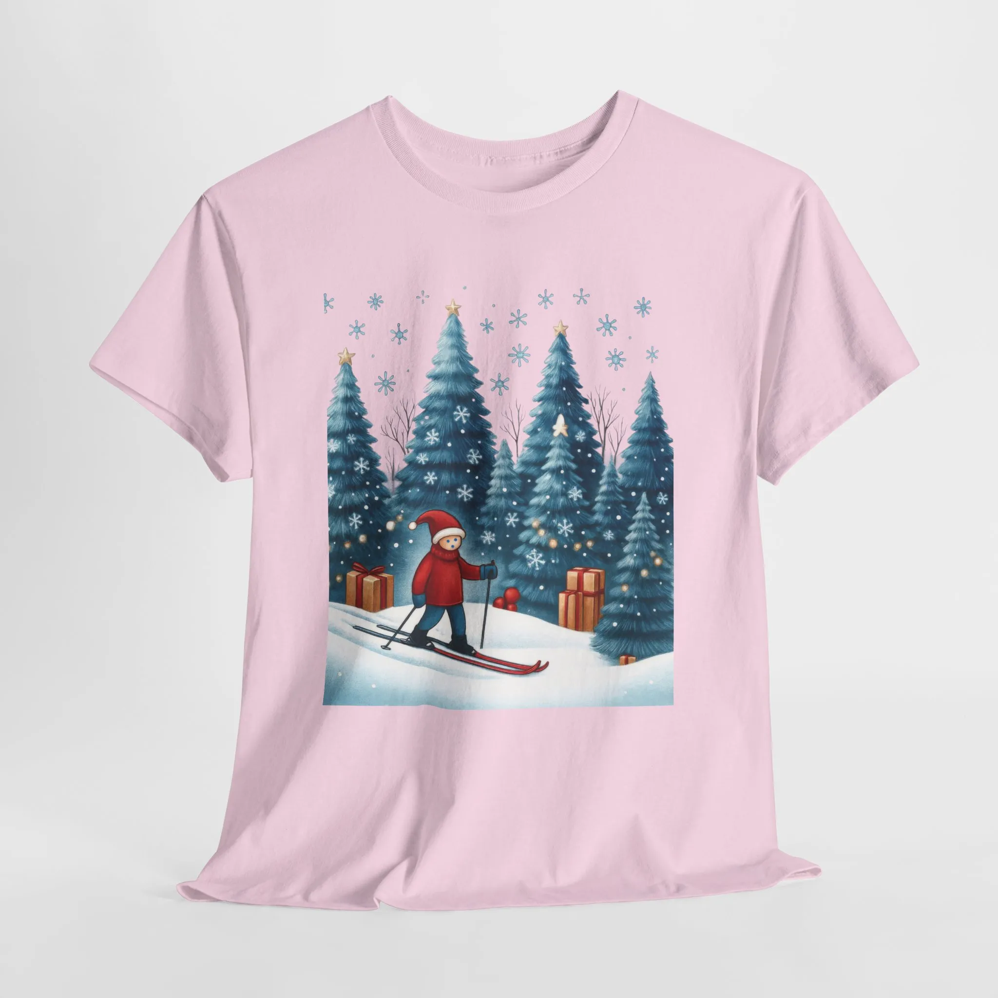Womens Cute Winter Holiday Graphic Tee, Christmas Skiing T-Shirt, Women's Heavy Cotton Tee - Image 22