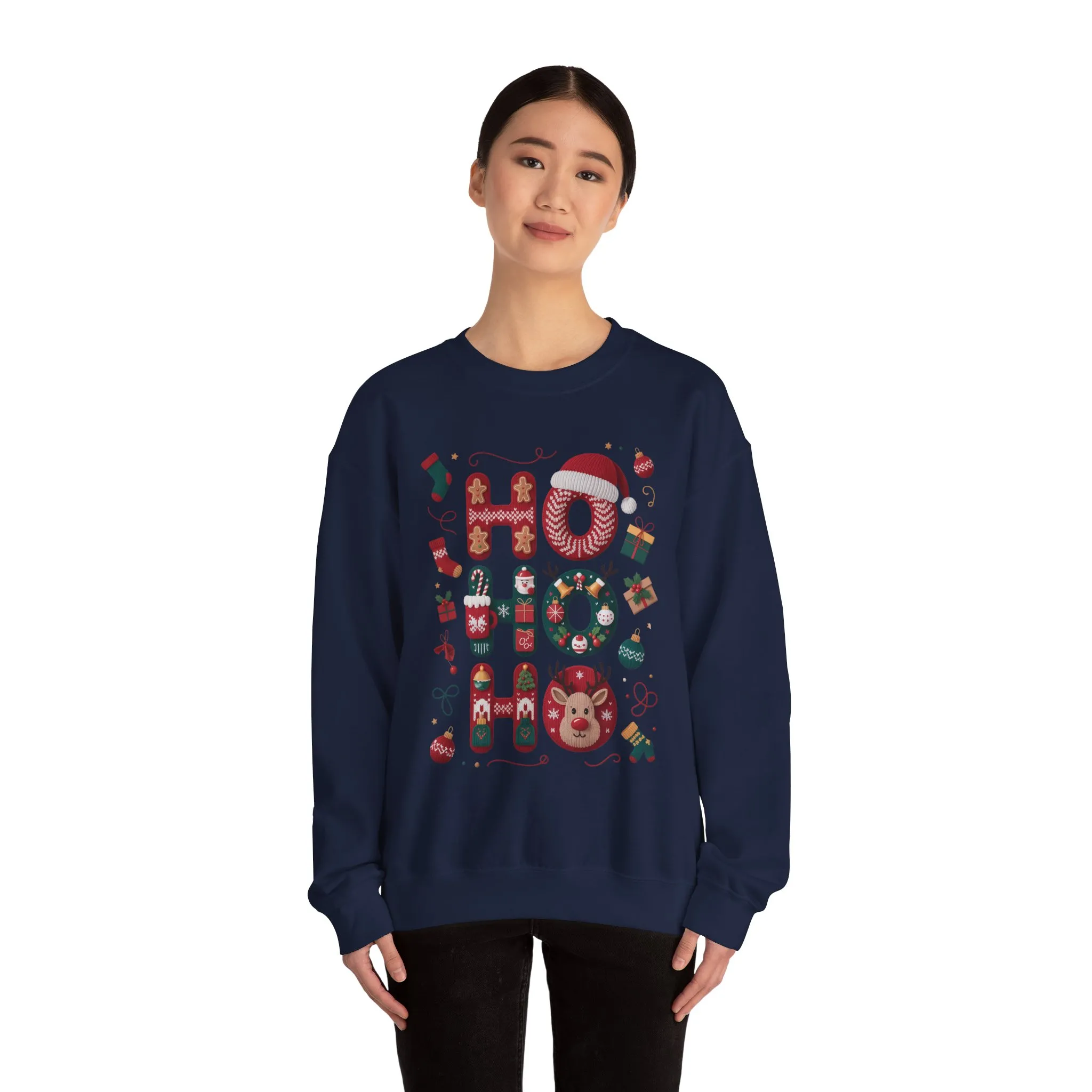 Ho Ho Ho Christmas Sweatshirt, Cute Women's Holiday Hoodie - T-Shirt, Festive Gingerbread - Reindeer Design, Cozy Winter Christmas Jumper - Image 23