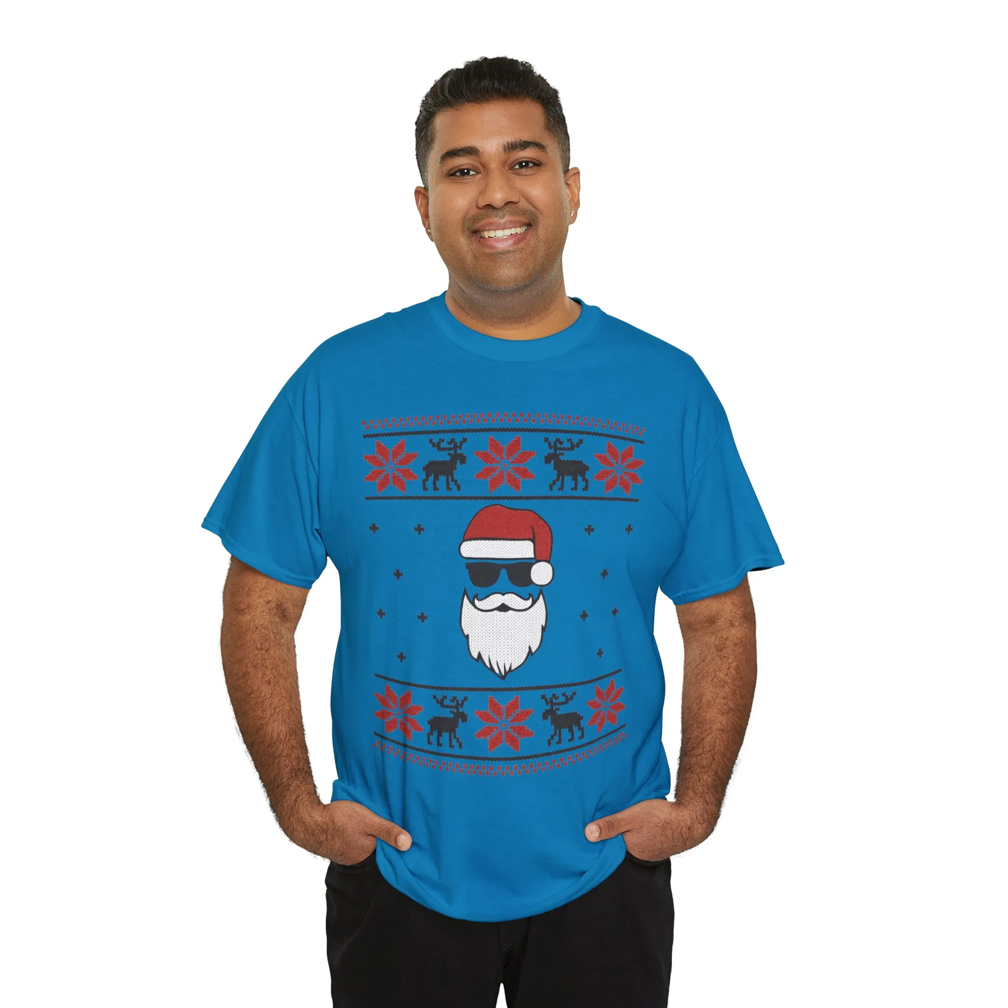 Cool Santa Men's T-Shirt, Funny Christmas Tee, Retro Knit Pattern Holiday Shirt - Image 21