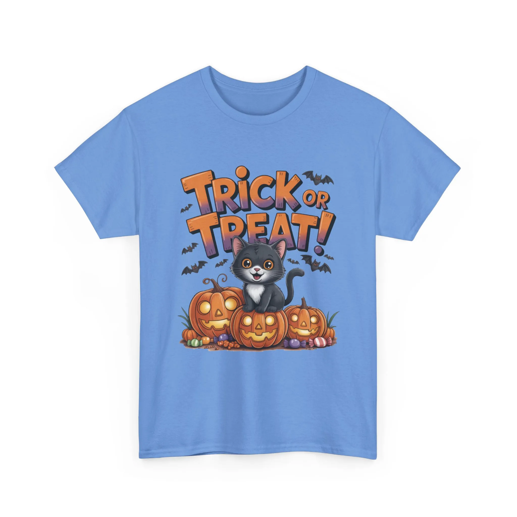 Cute Black Cat Trick or Treat Halloween T-Shirt for Women, Funny Pumpkin Cat Tee, Spooky Fall Shirt, Matching Family Halloween Shirts - Image 16