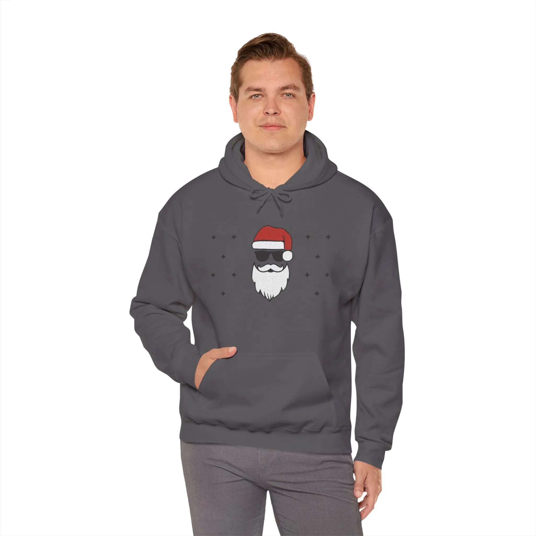 Cool Santa Men’s Hoodie, Funny Christmas Sweatshirt, Retro Knit Holiday Style - Image 28