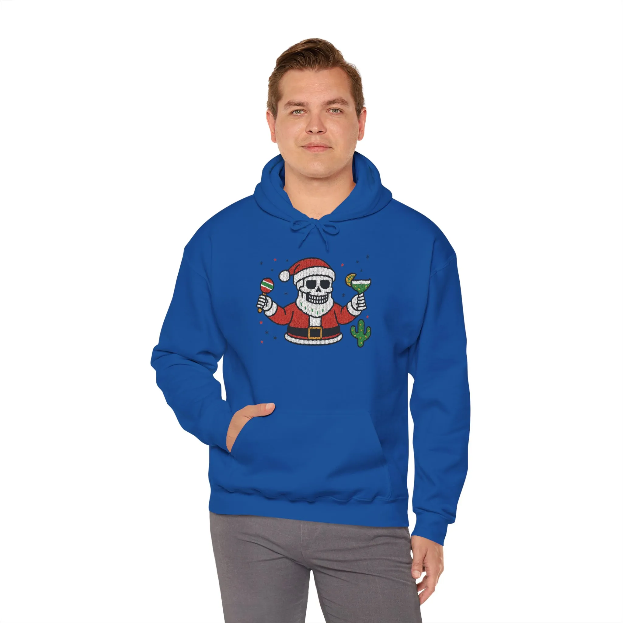 Skeleton Santa Funny Christmas Hoodie for Men, Ugly Margarita Holiday Sweatshirt - Image 24