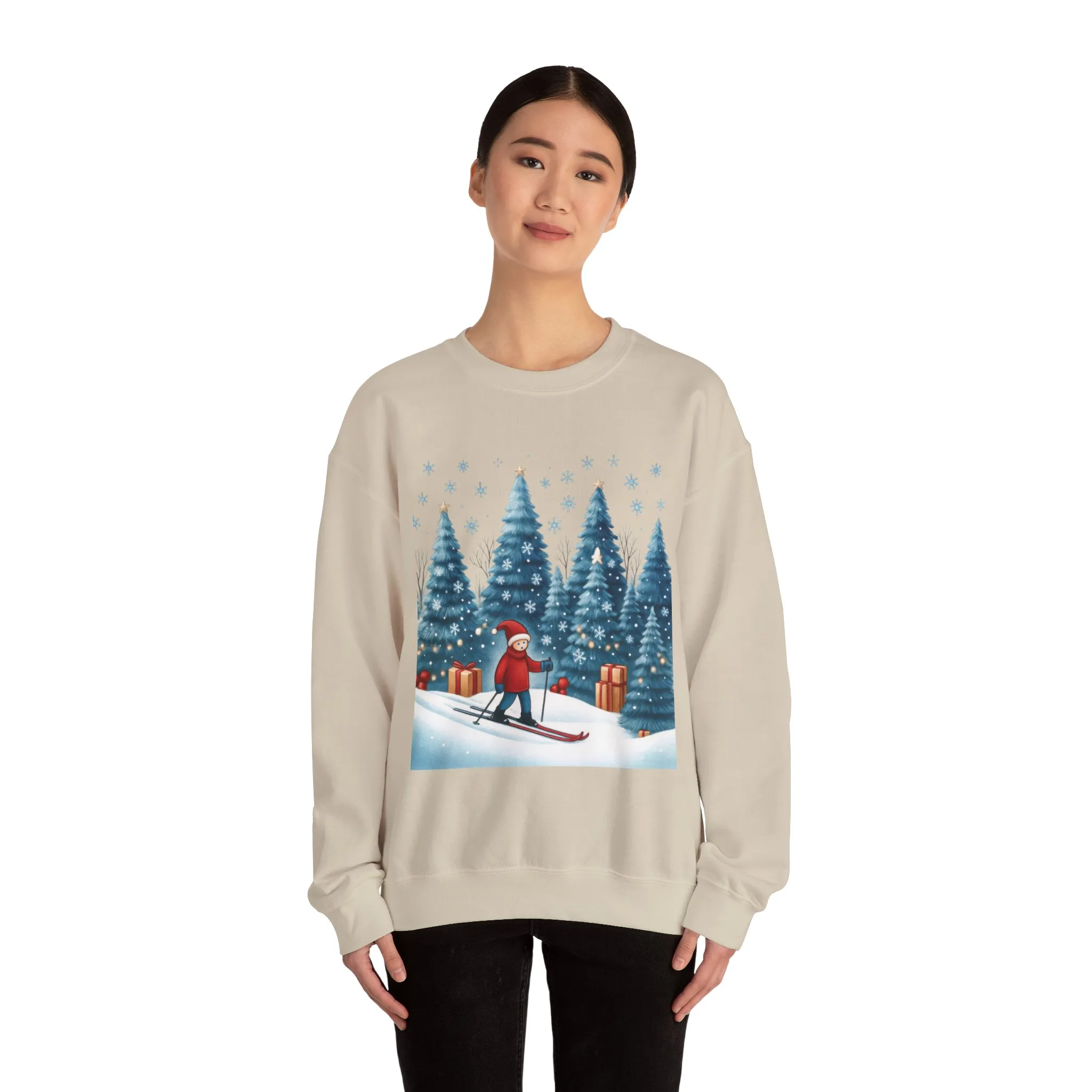 Womens Christmas Skiing Sweatshirt, Cozy Winter Holiday Pullover, Women's Heavy Blend™ Crewneck Sweatshirt - Image 11