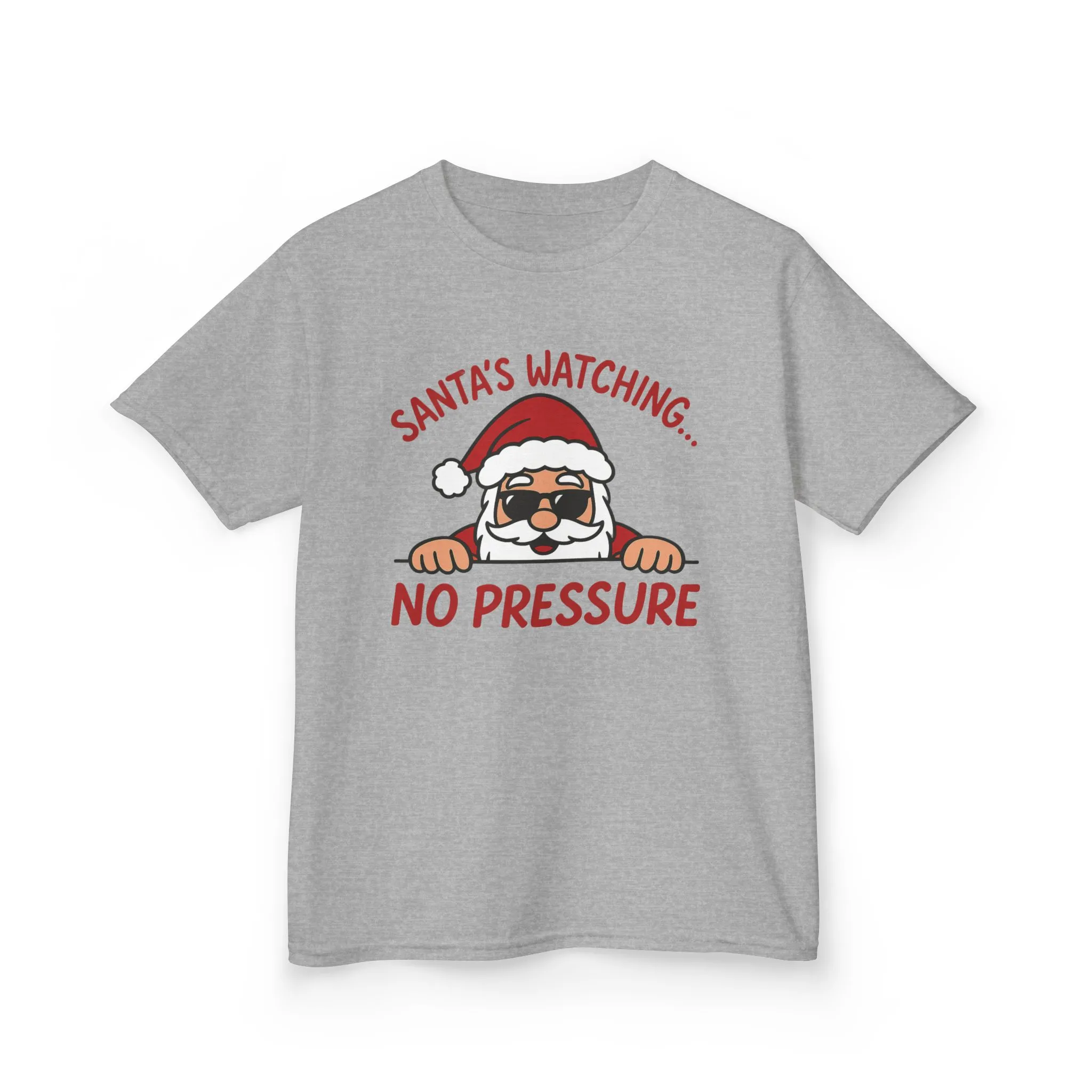 Santa's Watching No Pressure Kids Christmas T-Shirt, Funny Holiday Tee for Youth - Image 7