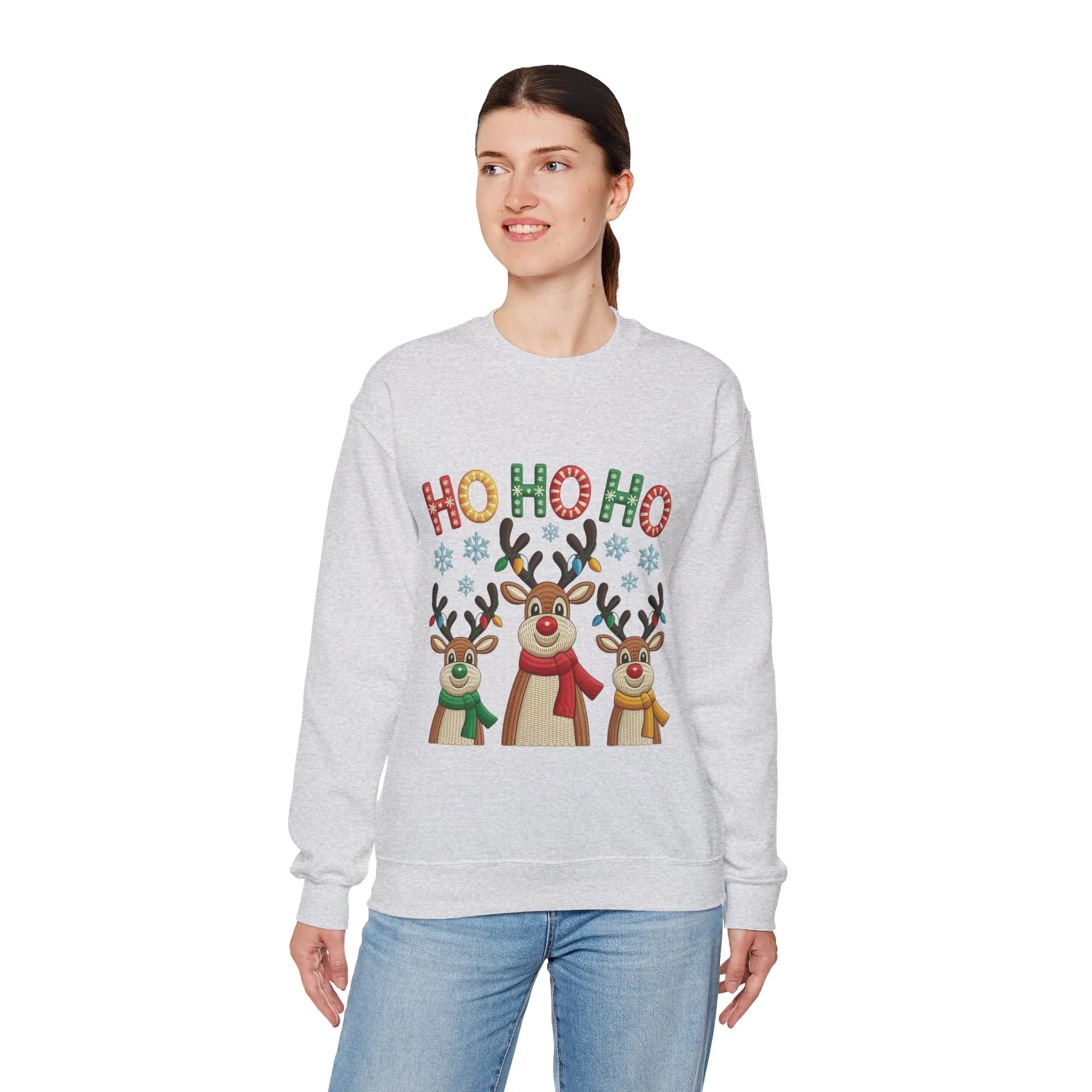 Ho Ho Ho Reindeer Christmas Sweatshirt, Cute Holiday Pullover for Women - Image 6