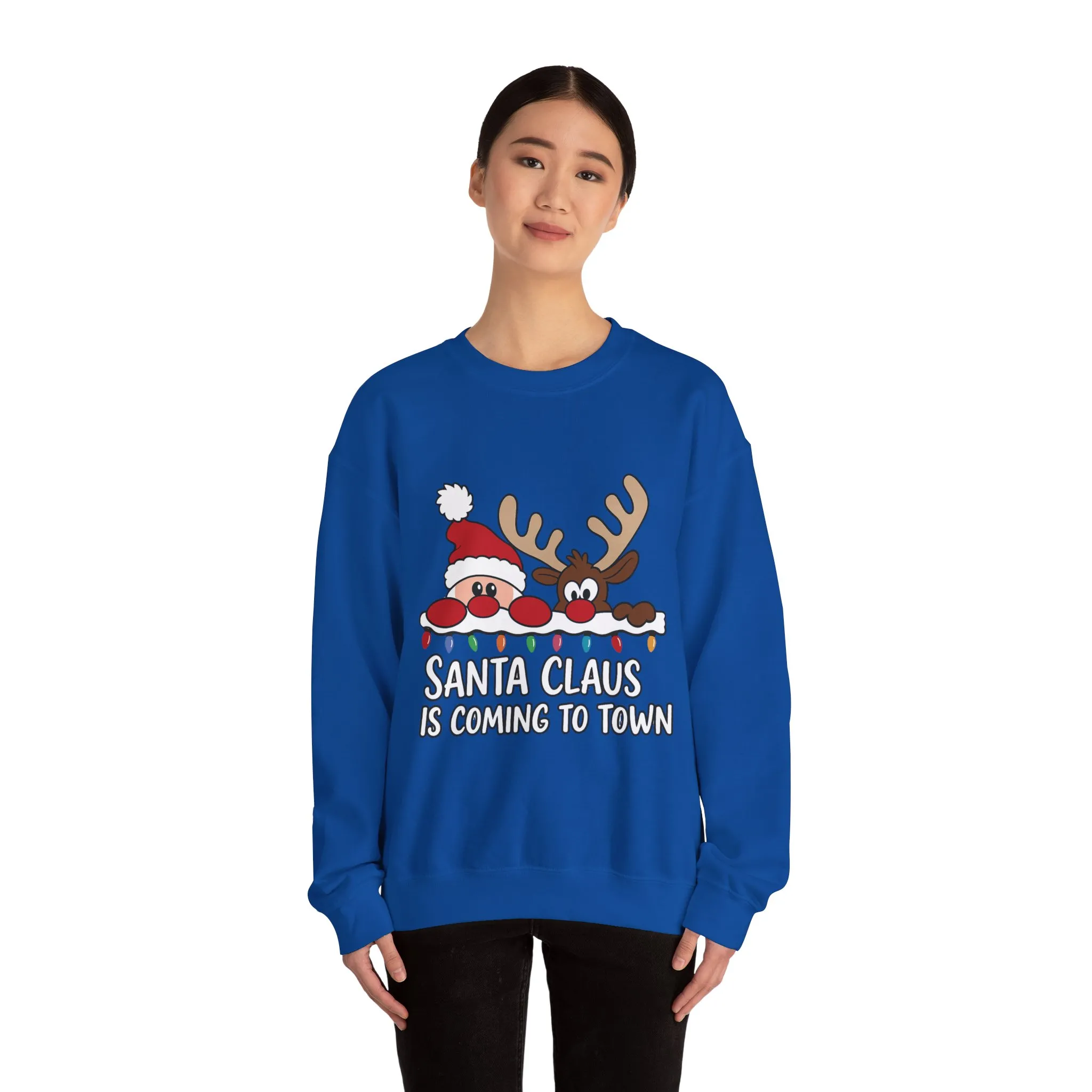 Santa Claus Is Coming to Town Women's Christmas Sweatshirt, Cute Santa - Reindeer Holiday Jumper - Image 17