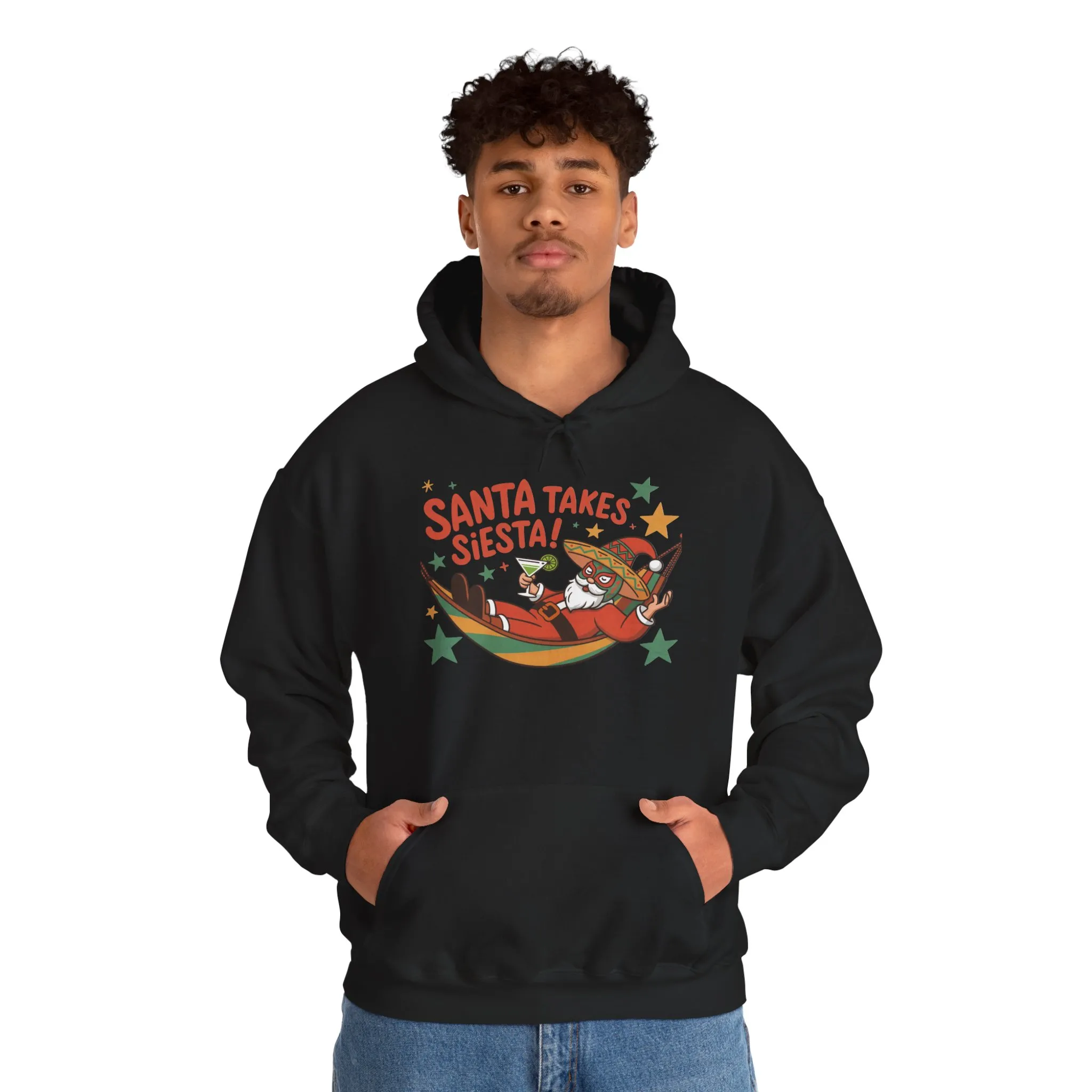 Santa Takes a Siesta Funny Christmas Hoodie for Men, Mexican Santa Holiday Sweatshirt, Siesta Santa Christmas Sweater - Image 7