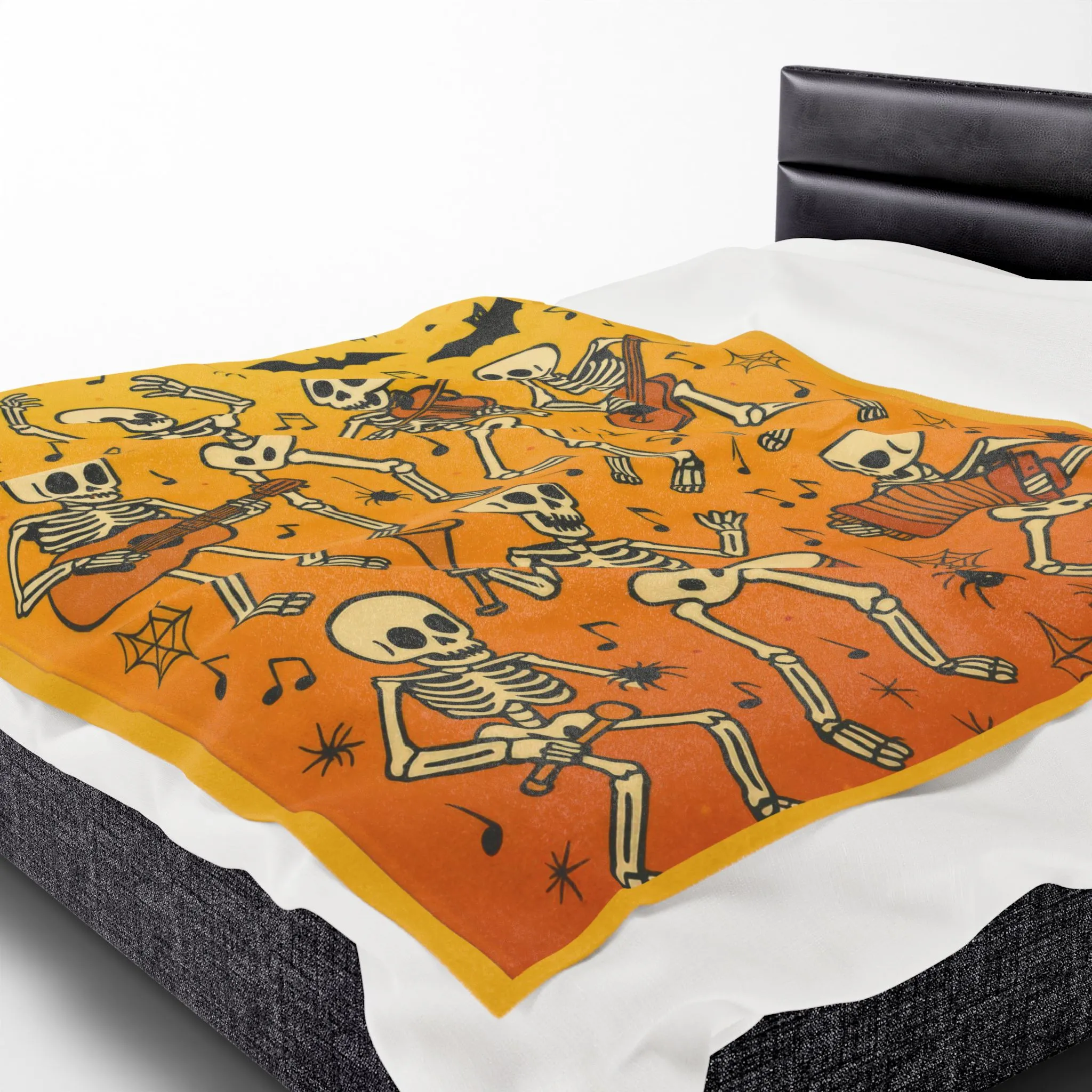 Dancing Skeleton Halloween Velveteen Plush Blanket, Funny Spooky Skeleton Band Throw Blanket, Cozy Fall Gothic Home Decor, Music Lover Gift - Image 6