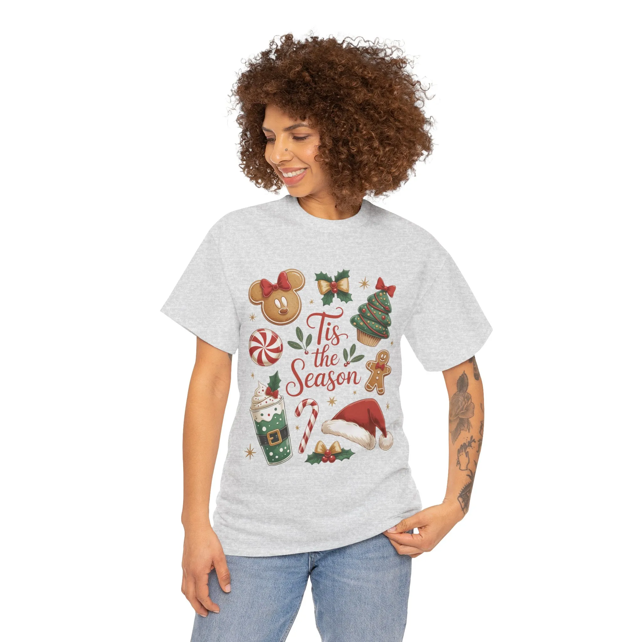 Women's Tis the Season Christmas Shirt, Cute Holiday Cookie - Coffee Tee, Women's Heavy Cotton Tee - Image 5