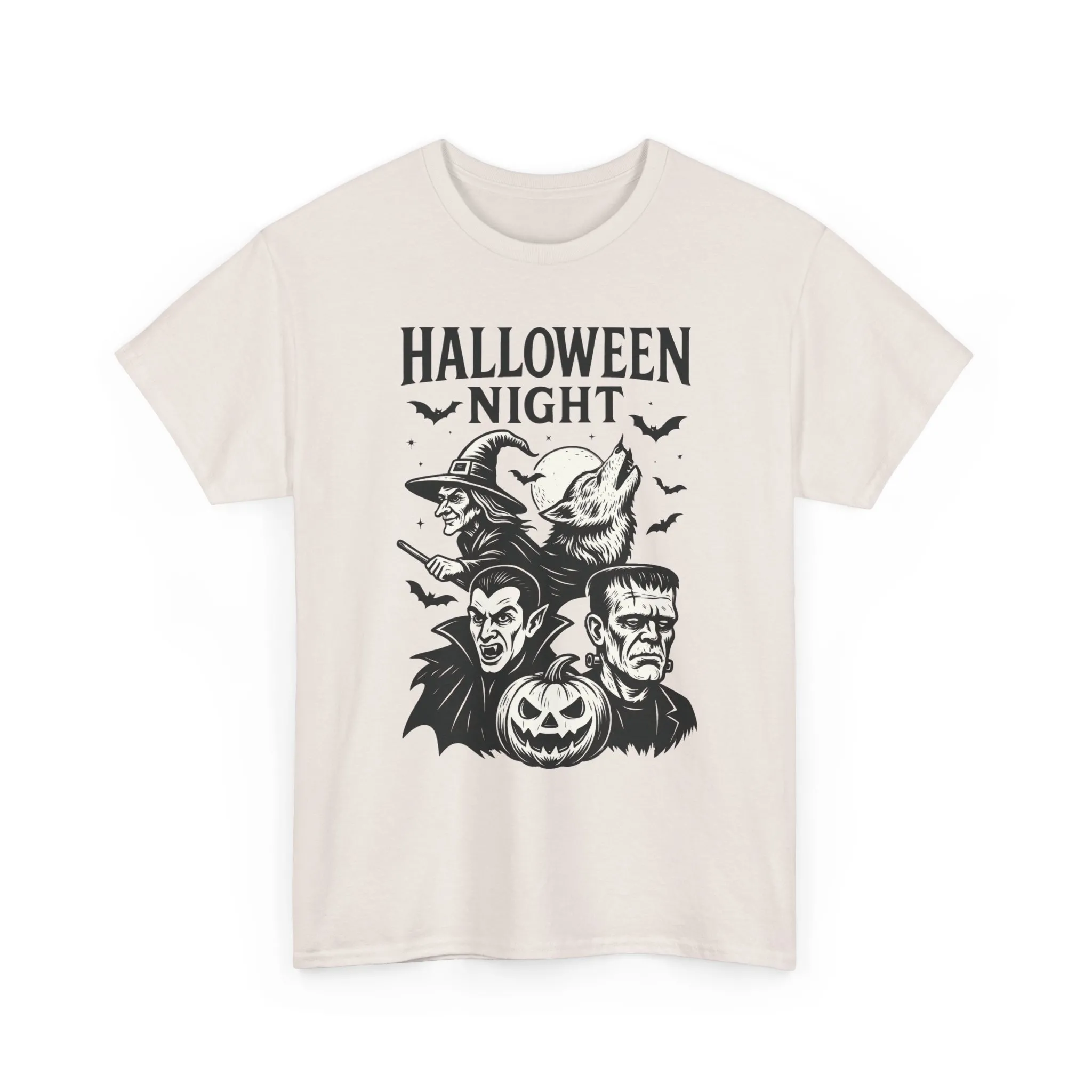 Halloween Night Men's T-Shirt, Classic Monsters Graphic Tee, Witch, Vampire, Frankenstein, Werewolf - Image 7