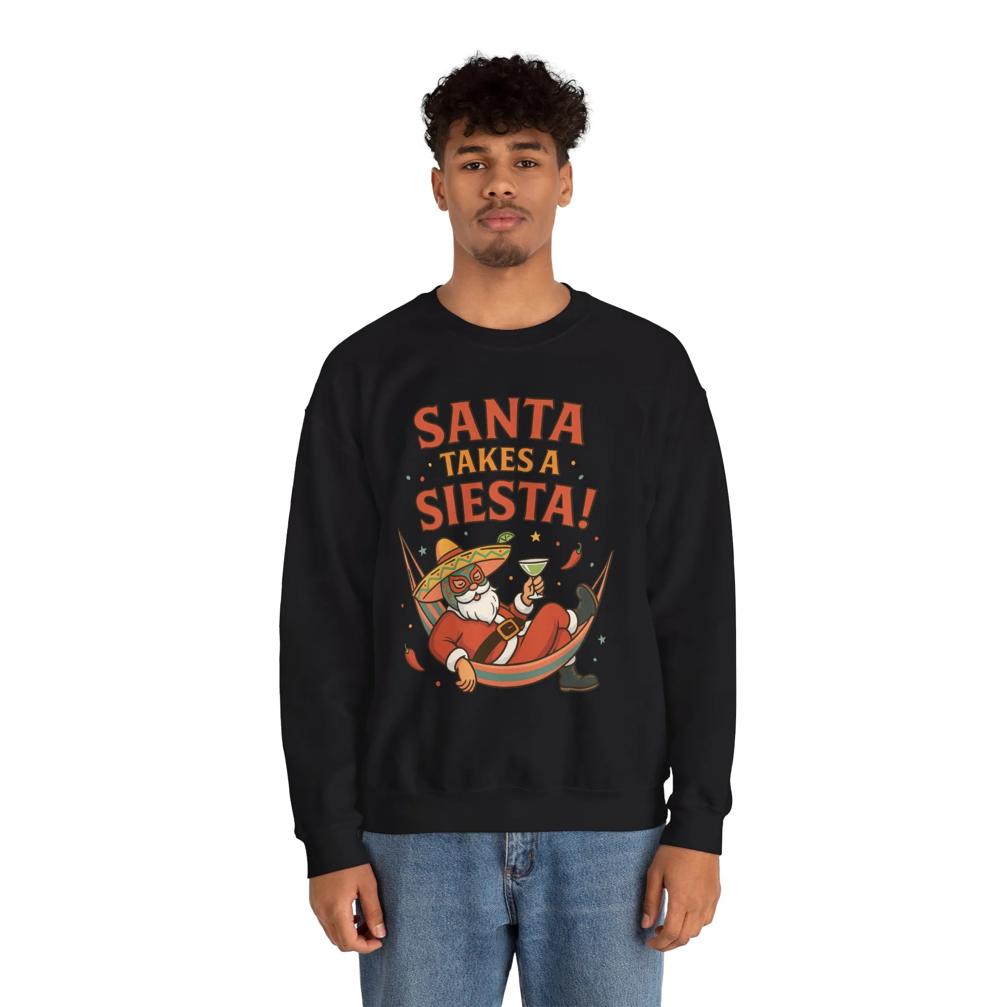 Santa Takes a Siesta Funny Christmas Sweatshirt for Men, Mexican Holiday Jumper - Image 6