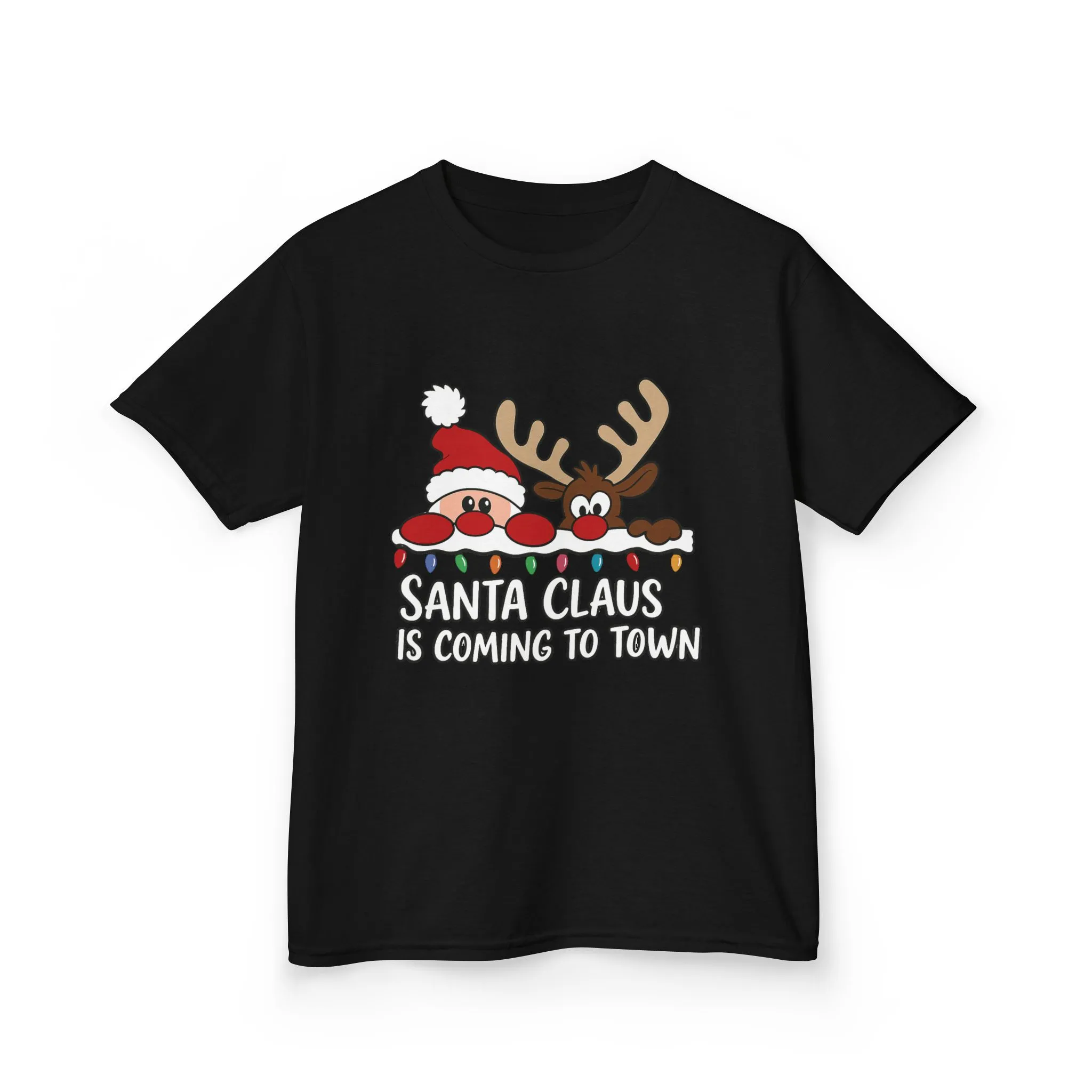 Santa Claus Is Coming to Town Kids Christmas T-Shirt, Cute Reindeer - Santa Holiday Tee - Image 3