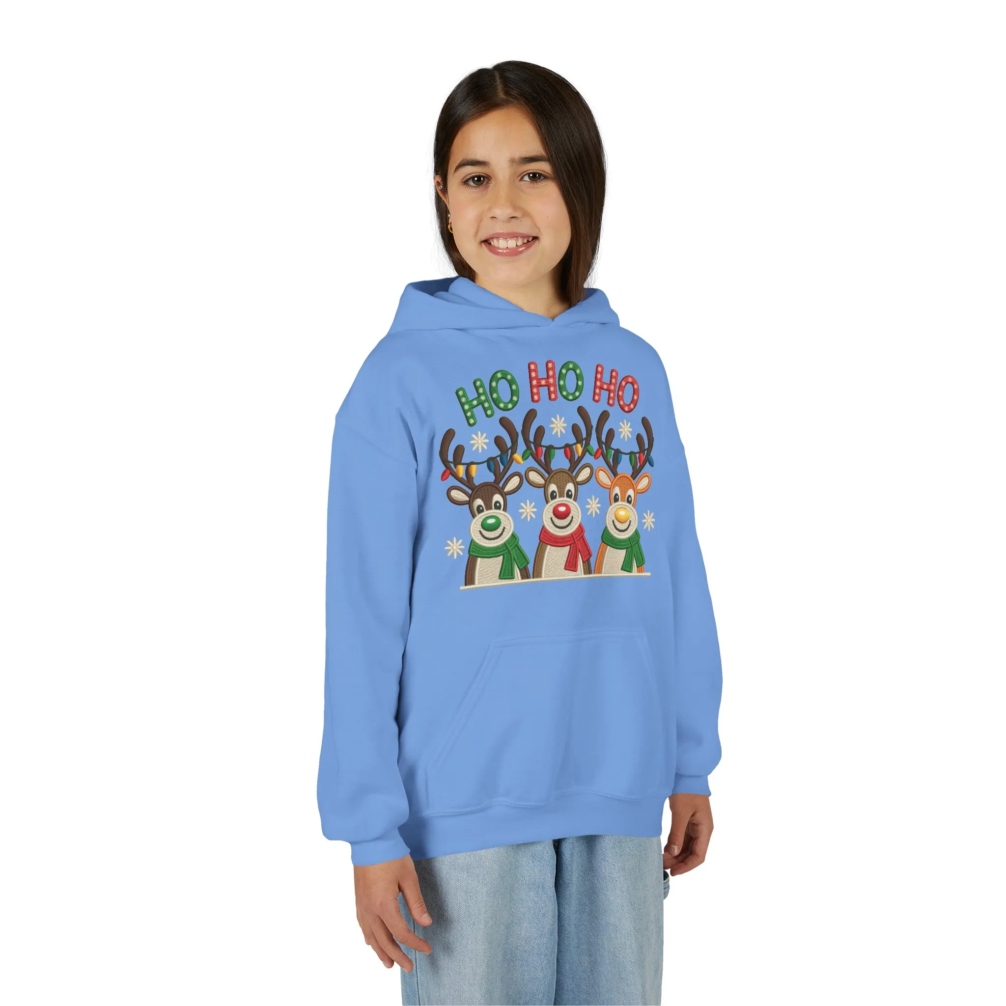 Ho Ho Ho Reindeer Hoodie for Girls, Cute Christmas Holiday Kids Pullover, Youth Hooded Sweatshirt - Image 15
