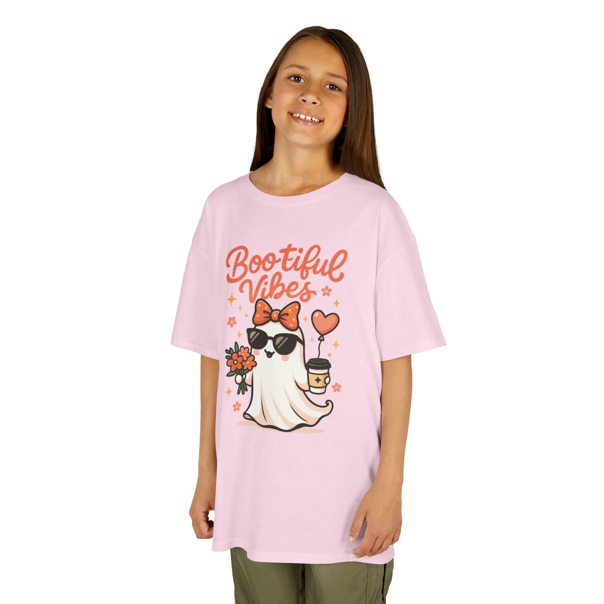 Girls Halloween Ghost T-Shirt, Cute Bootiful Vibes Tee for Kids, Fun Spooky Season Shirt, Tween Girl Outfit Gift, Kids Heavy Cotton™ Tee - Image 16