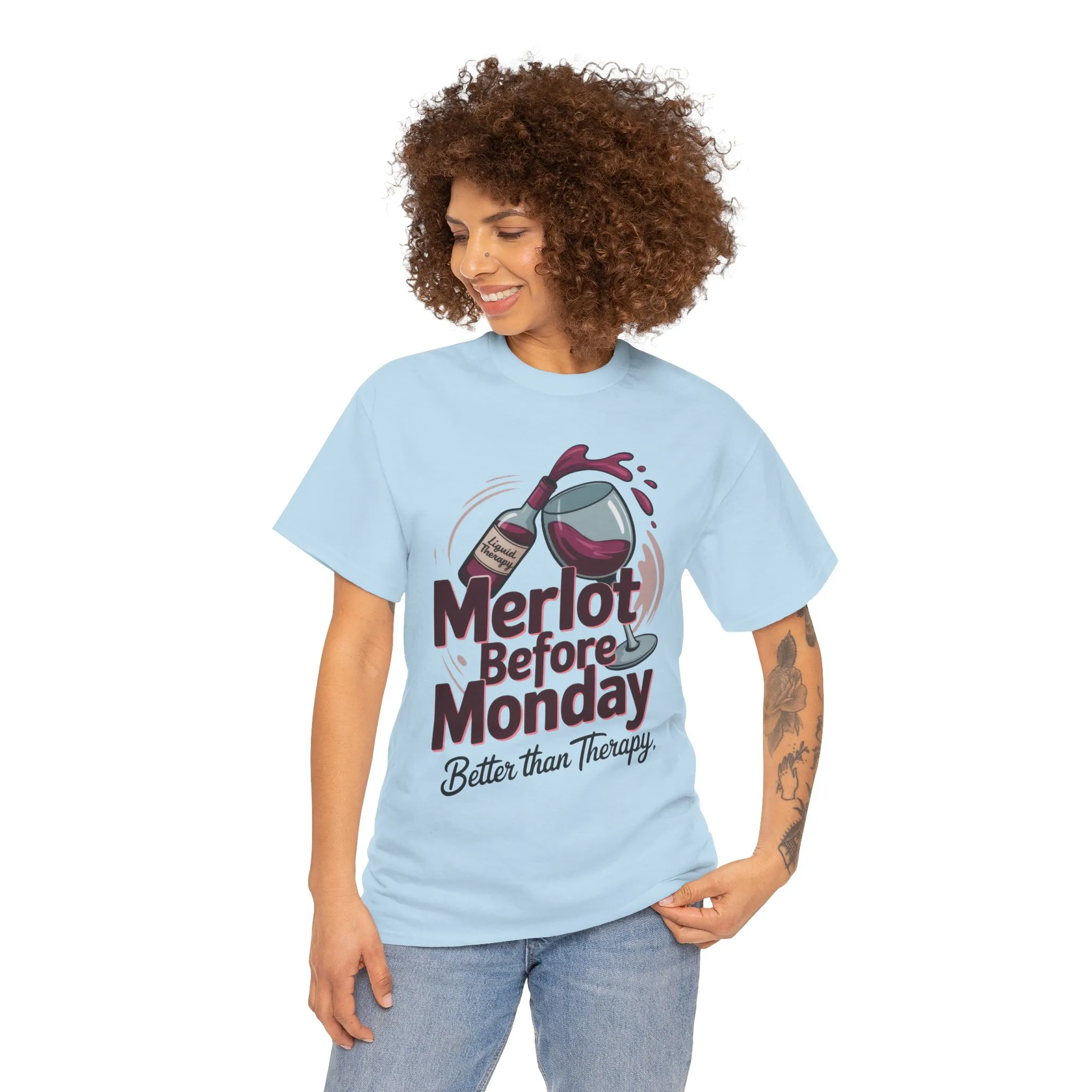 Merlot Before Monday Shirt Women, Funny Wine Tee, Better Than Therapy Tee, Wine Lover Gift - Image 32