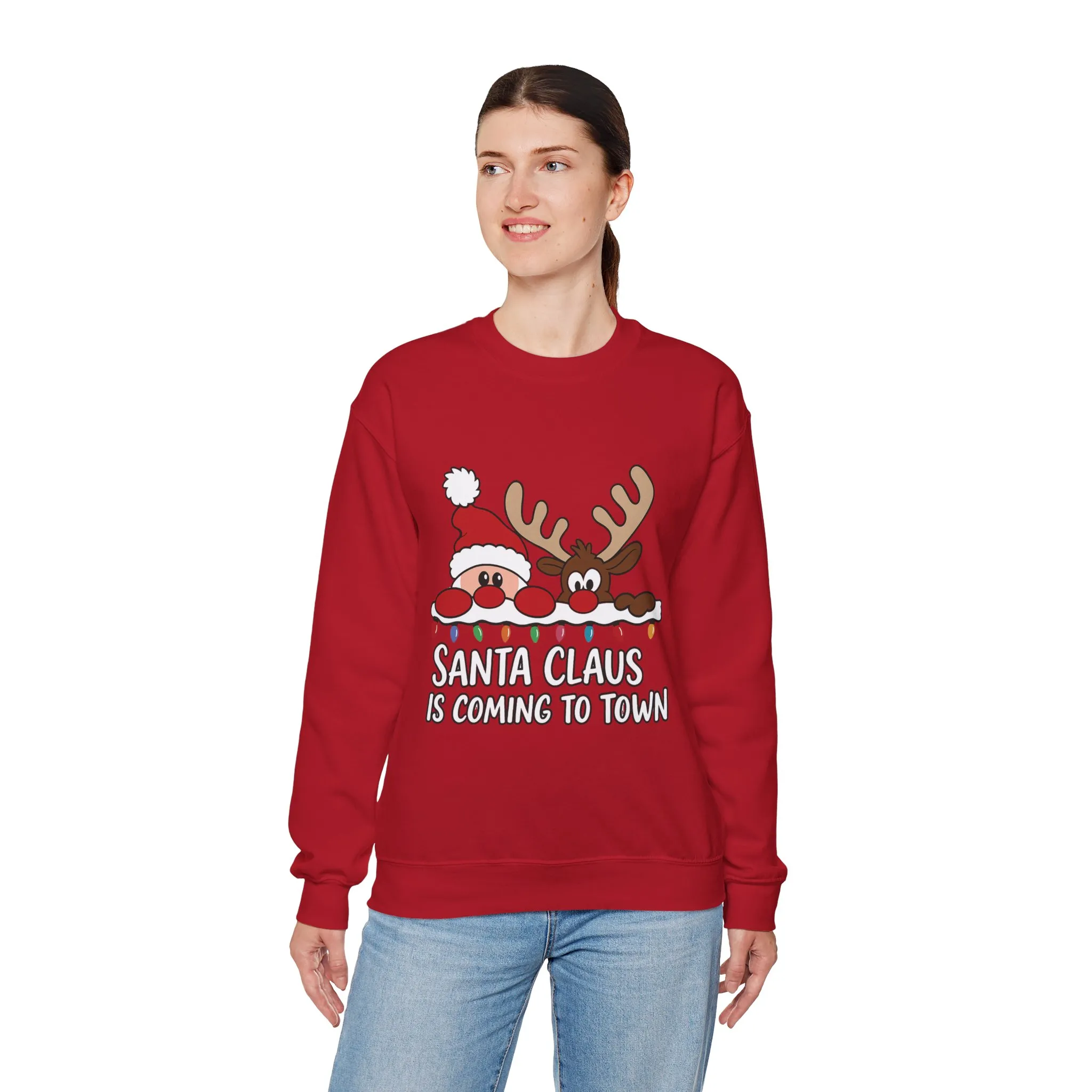 Santa Claus Is Coming to Town Women's Christmas Sweatshirt, Cute Santa - Reindeer Holiday Jumper - Image 25
