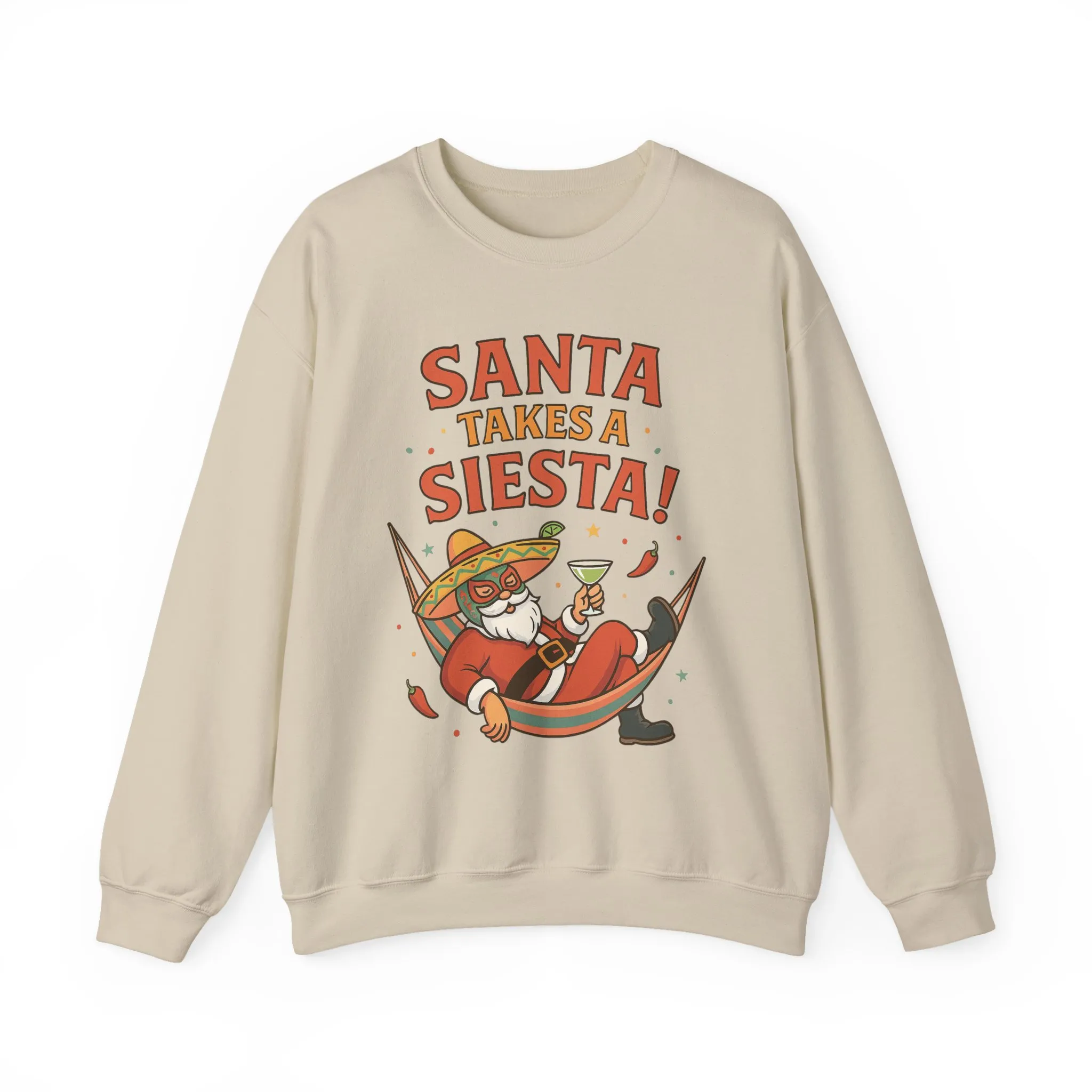 Santa Takes a Siesta Funny Christmas Sweatshirt for Men, Mexican Holiday Jumper - Image 7