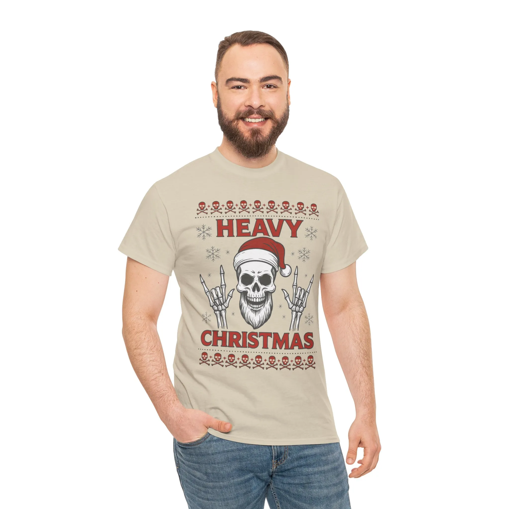 Heavy Christmas Men's T-Shirt, Metal Santa Skull Holiday Pullover for Men - Image 8