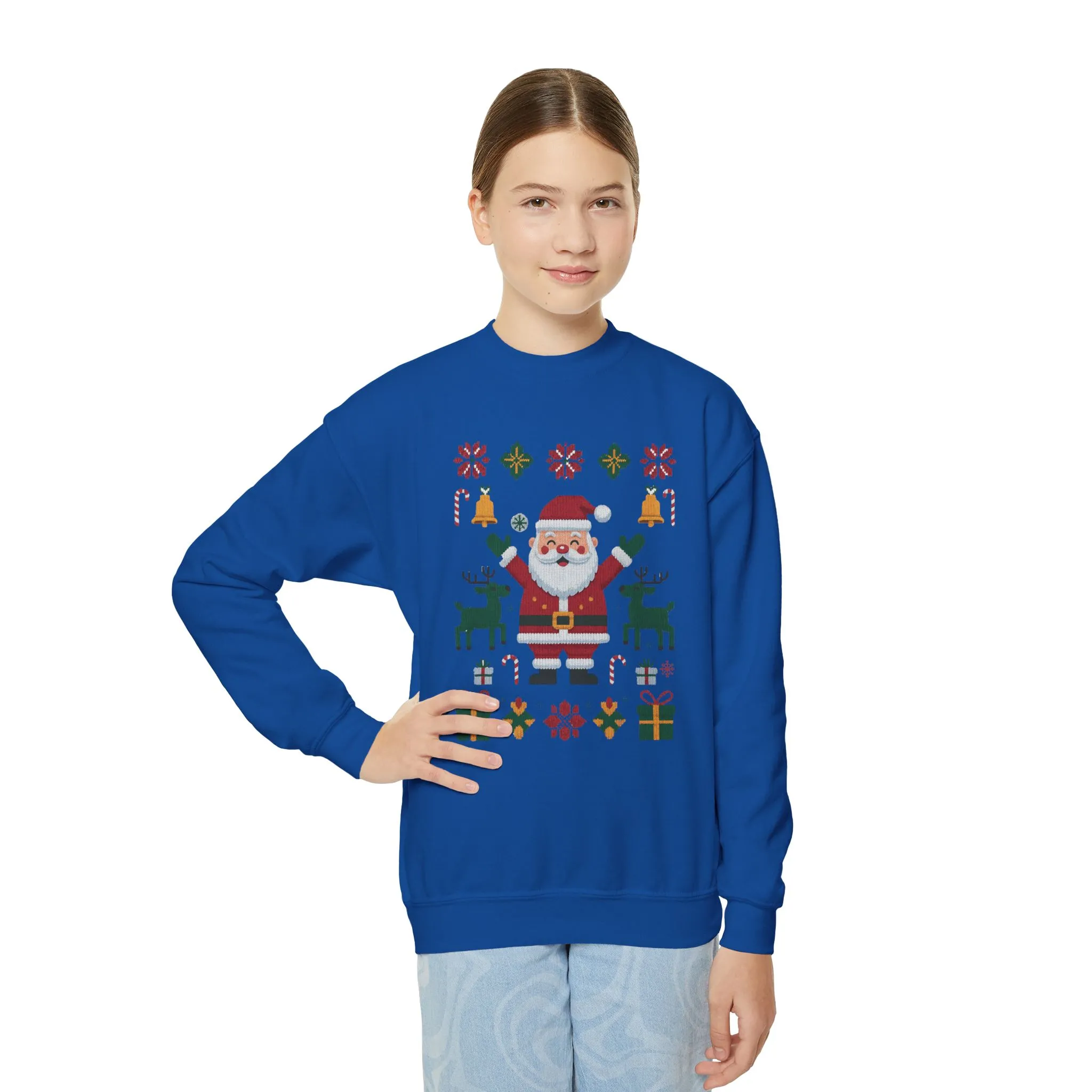 Kids Santa Christmas Sweatshirt, Cute Reindeer Holiday Jumper, Classic Christmas Sweater for Girls - Image 14