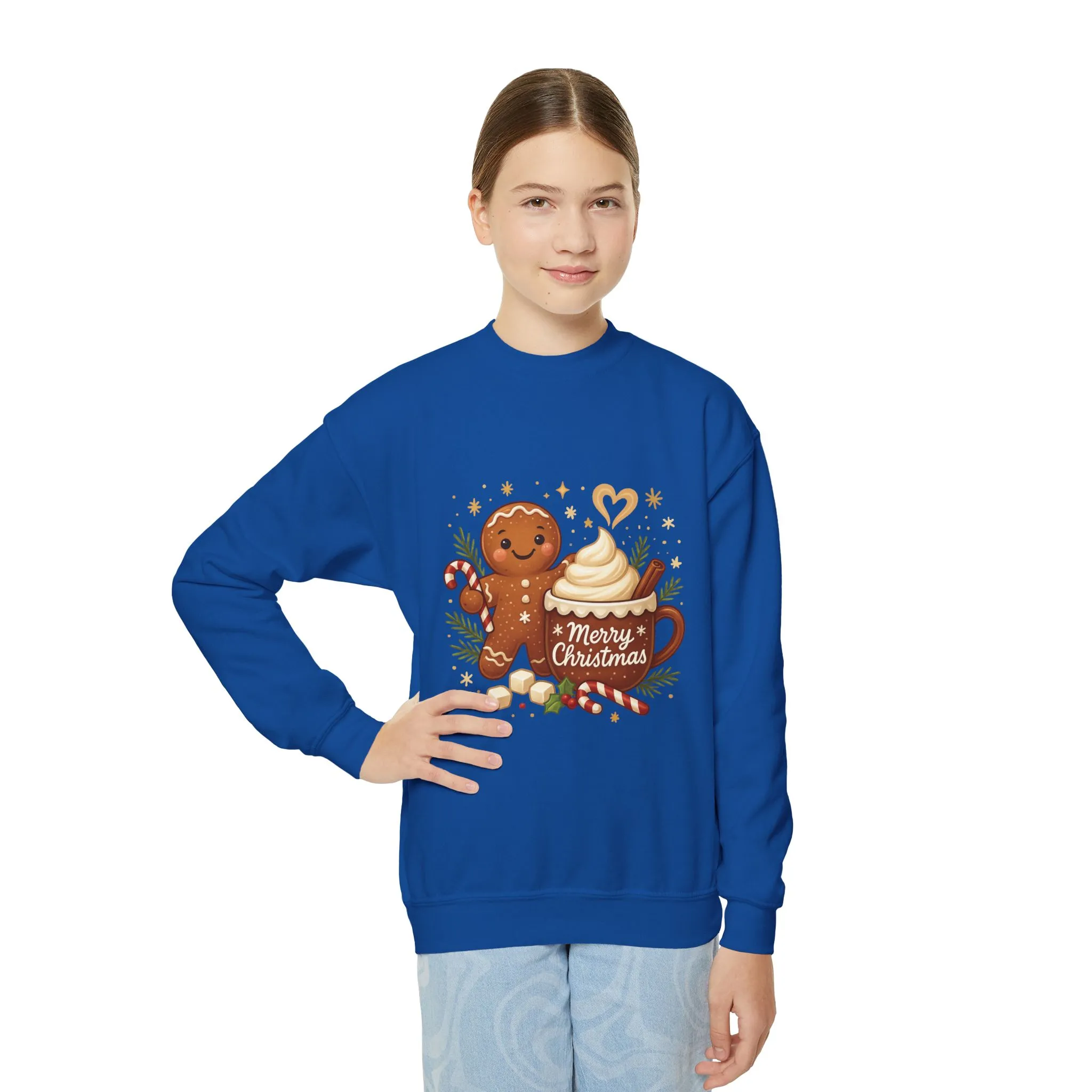 Gingerbread - Hot Cocoa Christmas Sweatshirt for Girls, Cozy Holiday Jumper, Youth Crewneck Sweatshirt - Image 10