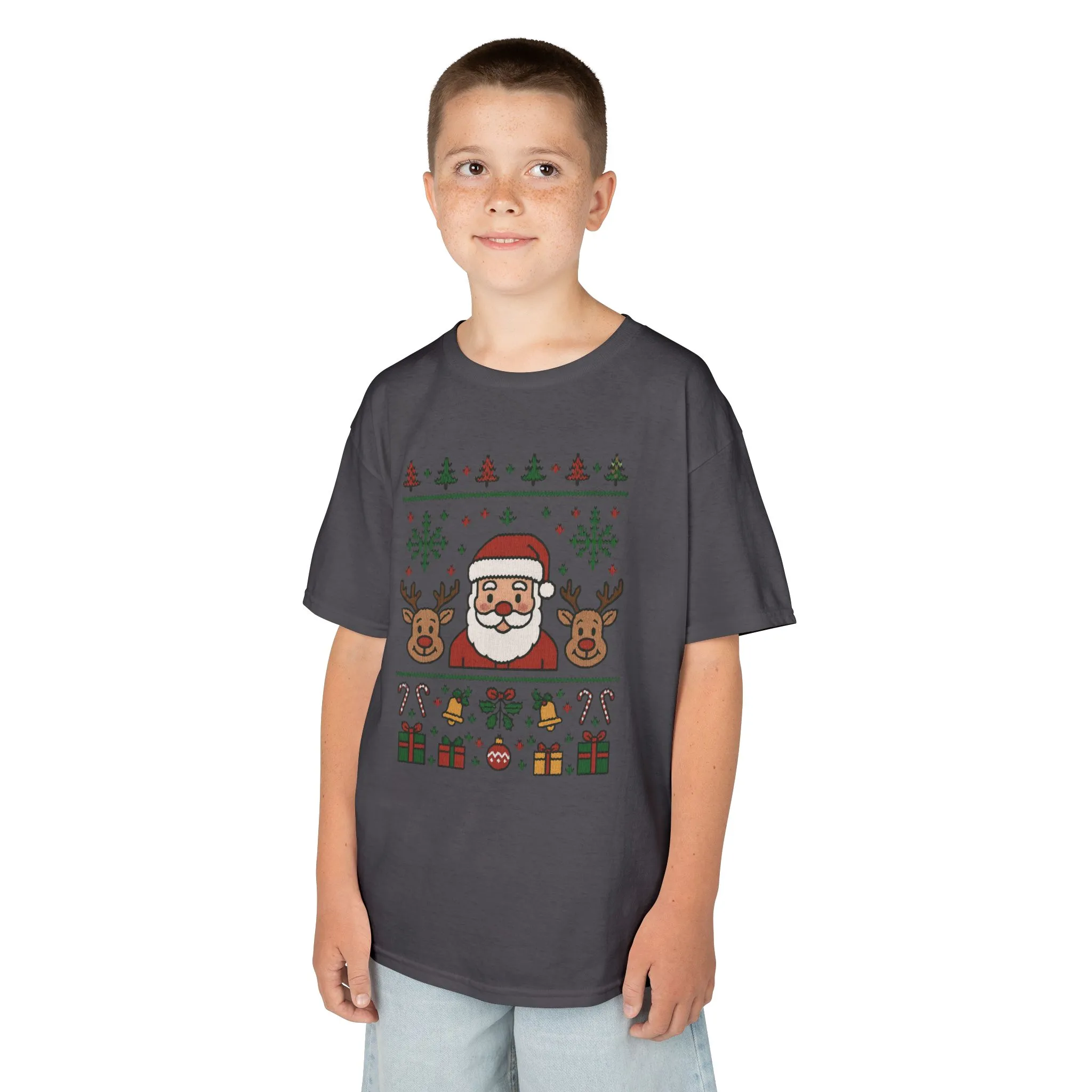 Santa - Reindeer Christmas Shirt for Kids, Cute Holiday Tee, Kids Heavy Cotton™ Tee - Image 15