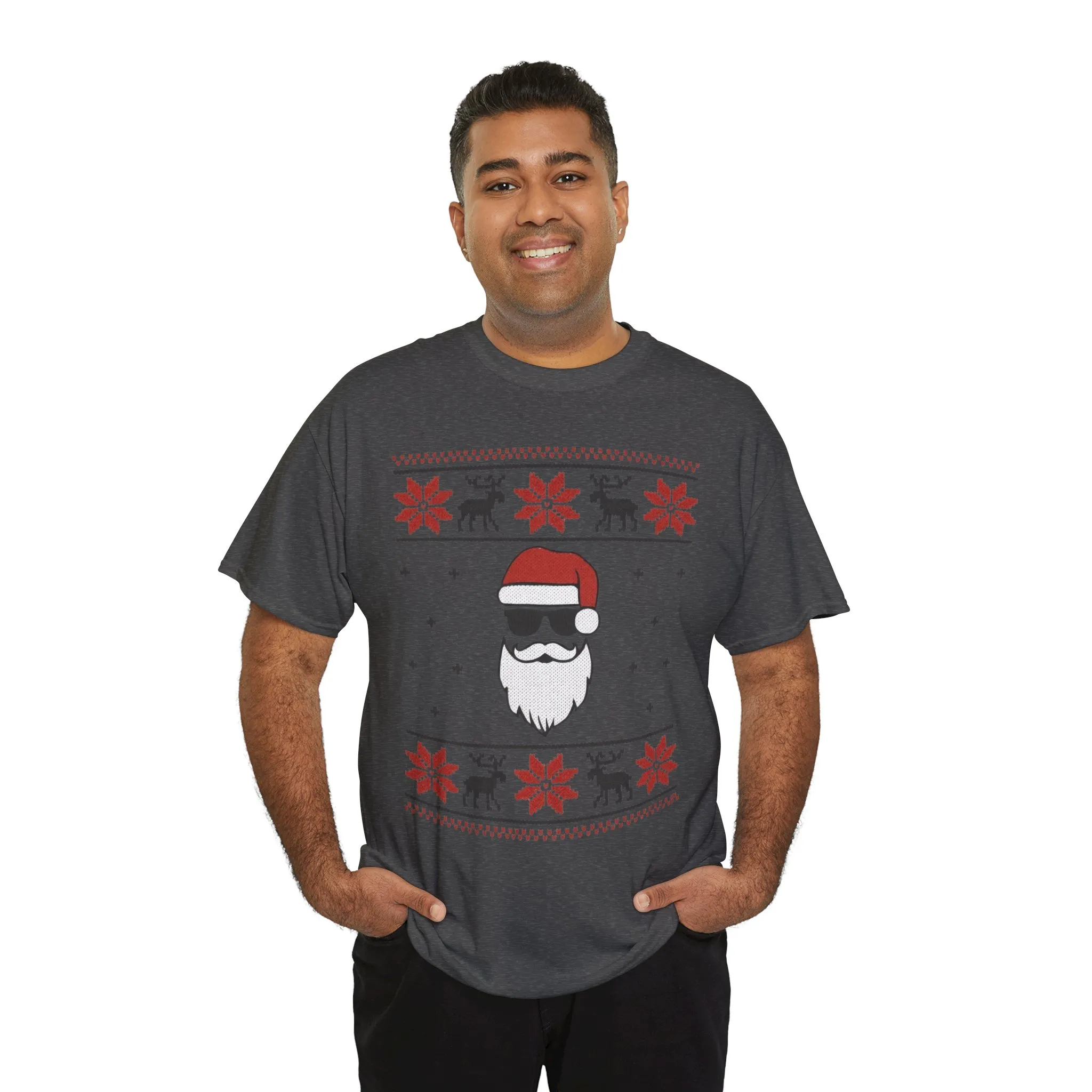 Cool Santa Men's T-Shirt, Funny Christmas Tee, Retro Knit Pattern Holiday Shirt - Image 15