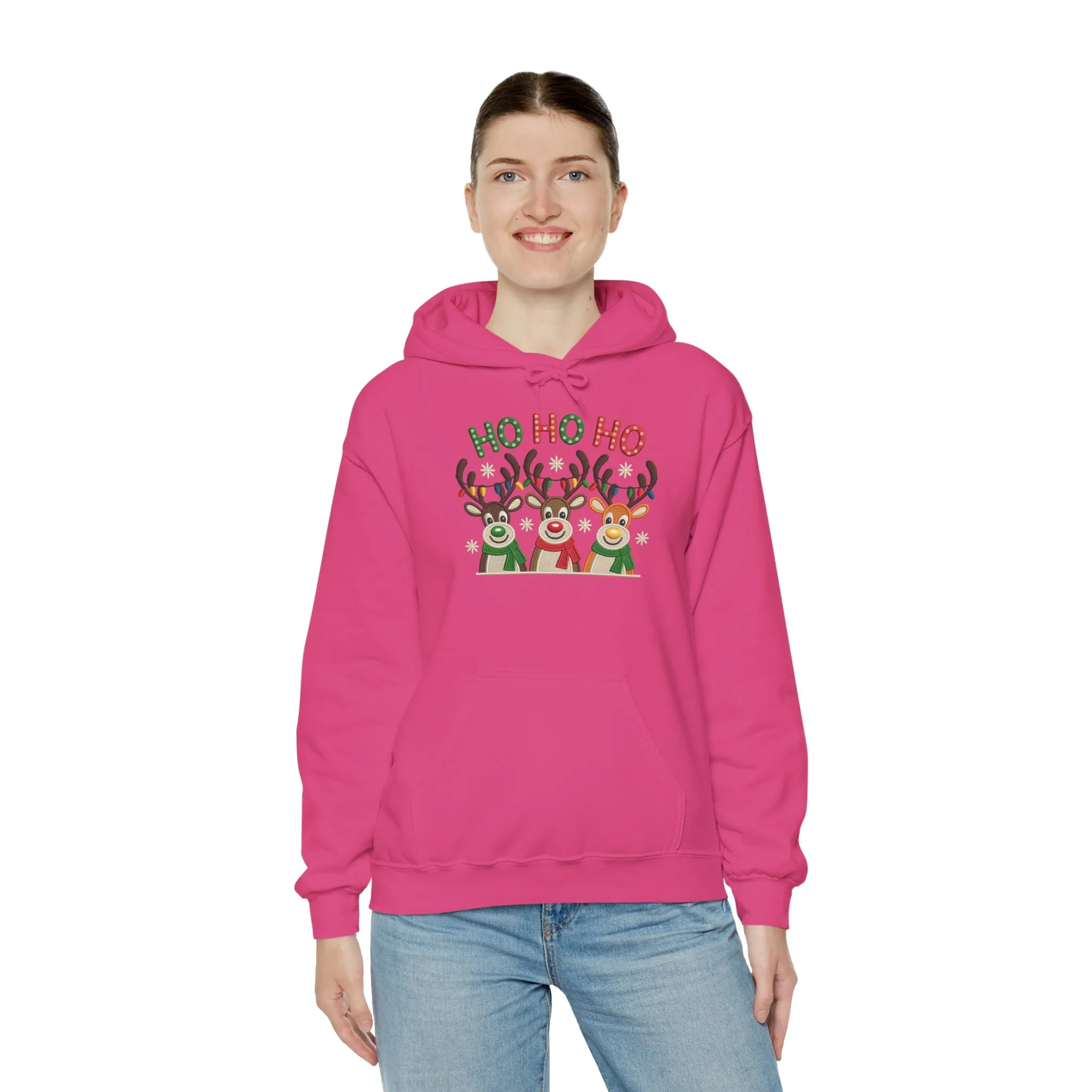Ho Ho Ho Reindeer Hoodie, Cute Christmas Holiday Pullover for Women - Image 32